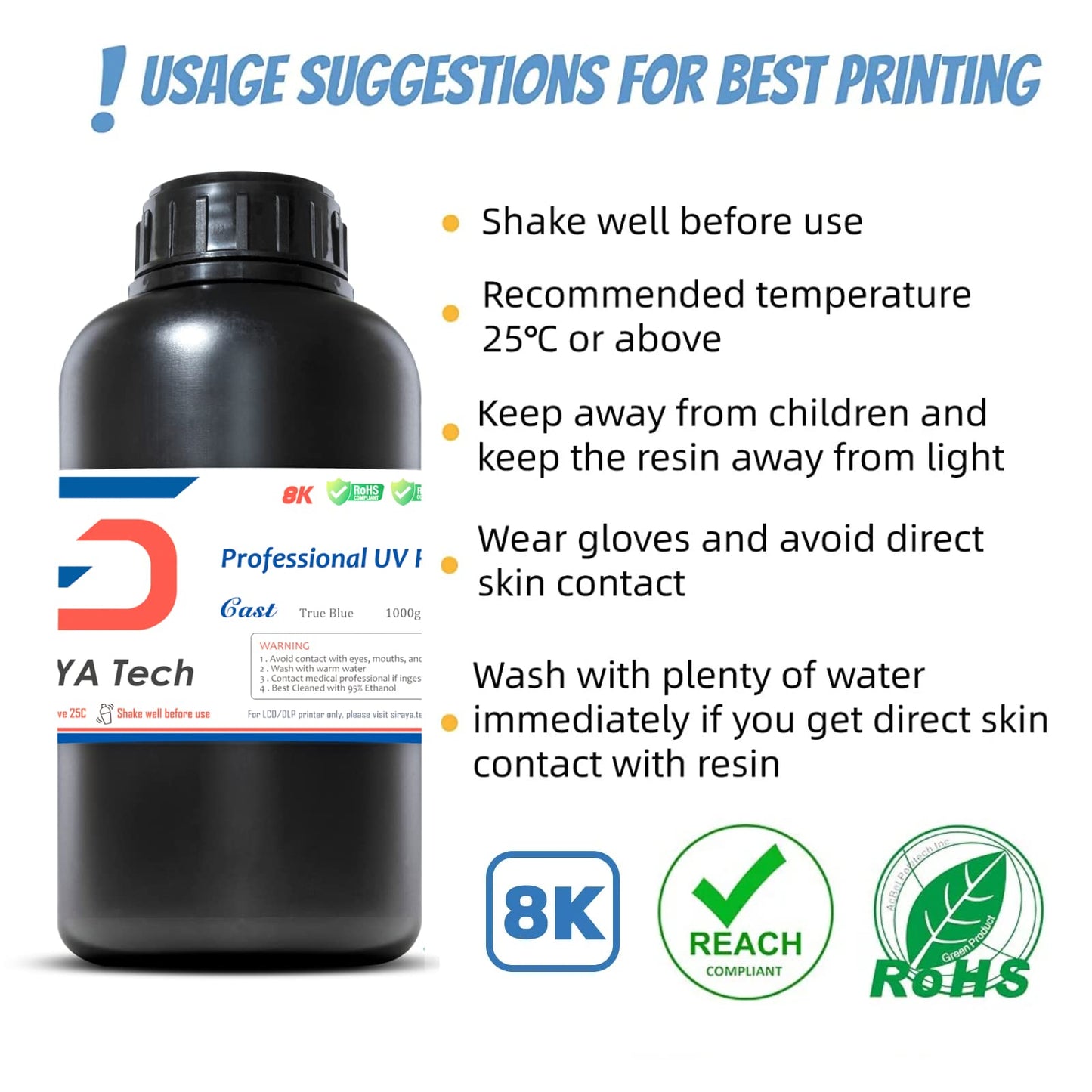 Siraya Tech Cast 3D Printer Resin Easier to Burn and Print Clean Burnout Great Smooth Surface High Resolution Castable 405nm UV-Curing Resin for Thicker Designs and Metal Parts (True Blue, 1kg)