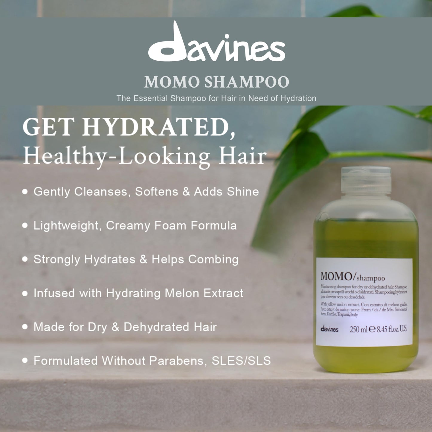 Davines Momo Moisturizing Shampoo for Dry and Dehydrated Hair, 8.45 Ounce
