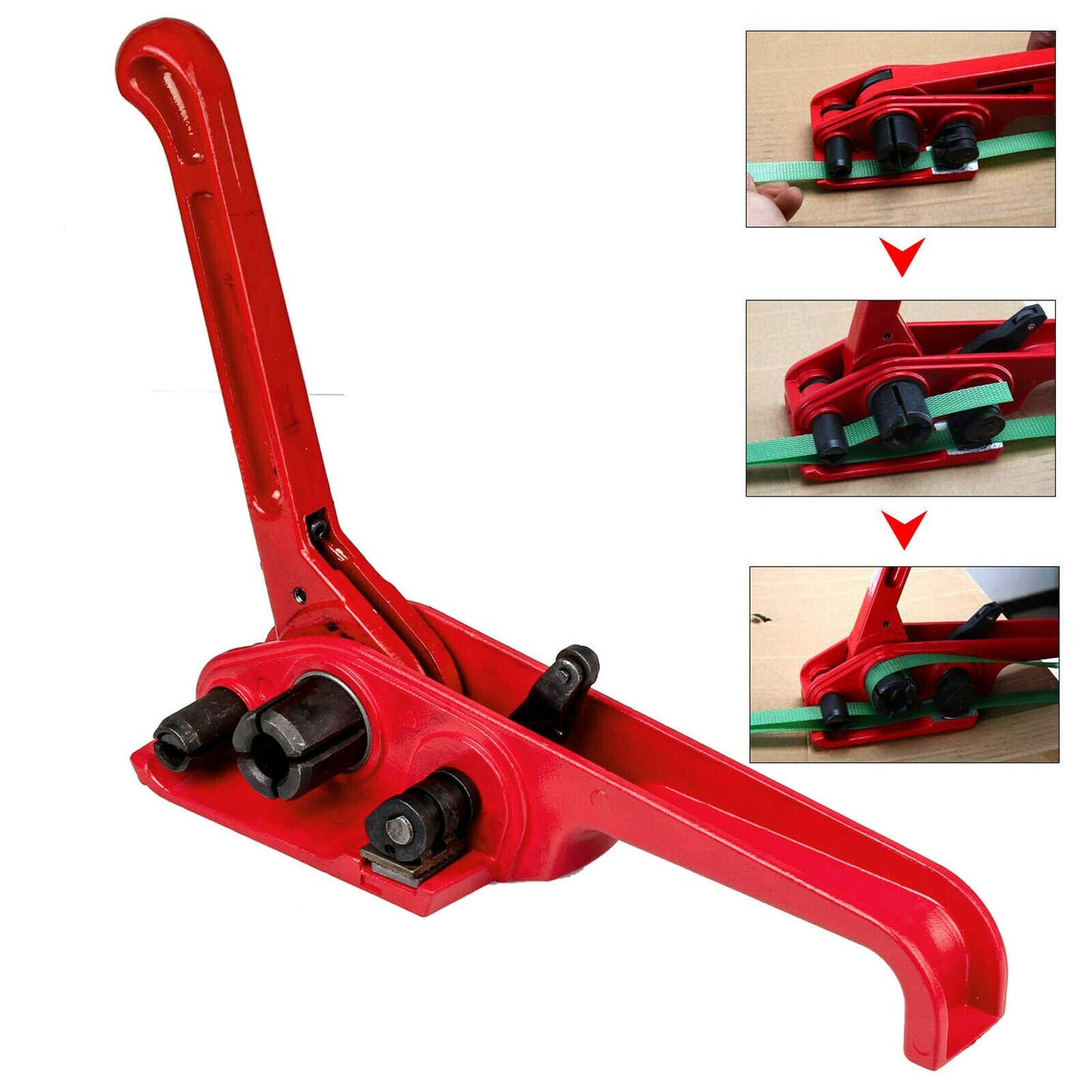 Heavy Duty Manual 4 in 1 PET/PP Manual Strapping Tools Packing Machine Set Tensioner & Sealer 100m Packing Belt