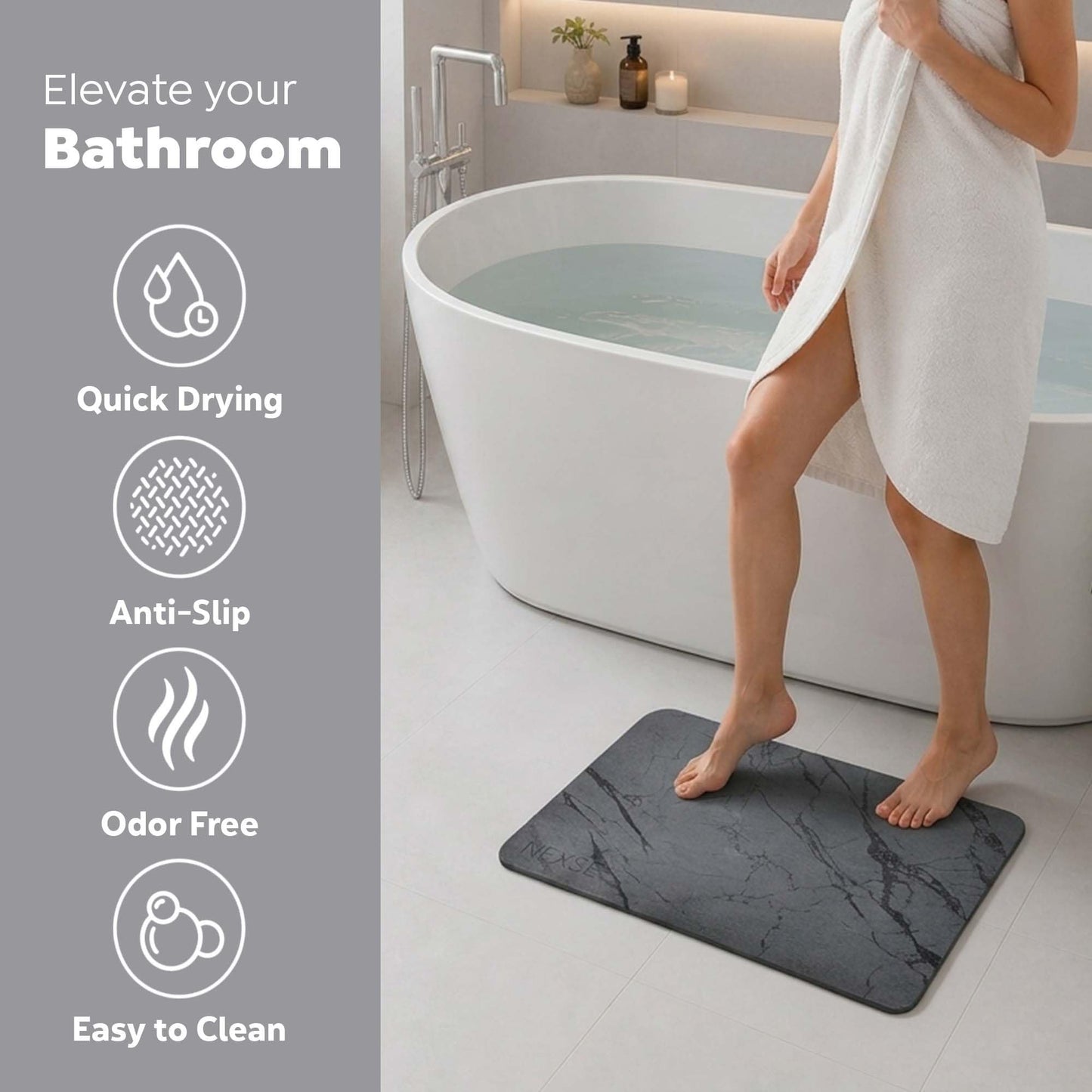 Extra Large Stone Bath Mat for Bathroom (32" x 20") | Non Slip Super Absorbent Quick Dry Diatomaceous Earth Bath Mat | XL Diatomite Stone Bath Shower Mat | Drying Mat for Kitchen Counter | Gray