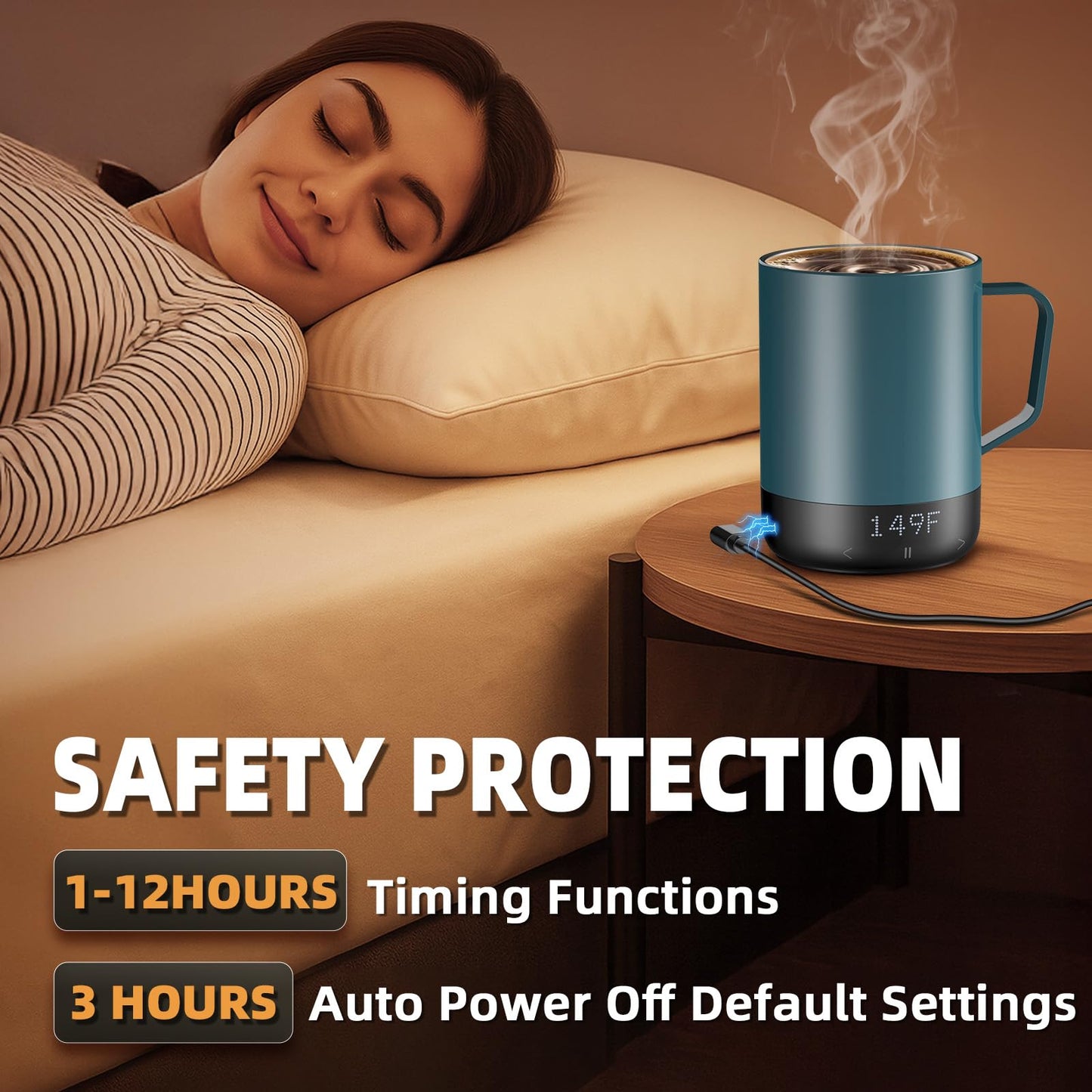Magnetic Charging Cordless Self Heating Coffee Mug for Dad, Fast Heating & High Temperature 14Oz Smart Coffee Cup Warmer, 120 Mins-Hot Up to 149℉ Smart Mug Warmer, for Men(No APP)
