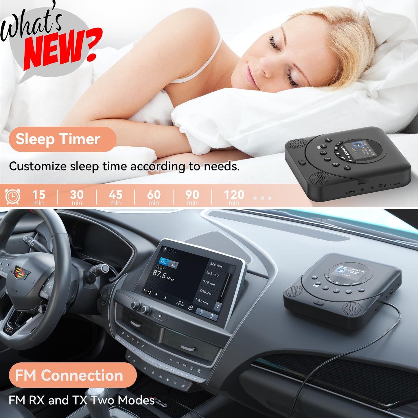 CD Player Portable,MONODEAL Dual Stereo with CD Player with Speakers,Rechargeable CD Player Bluetooth,Support TF Card,FM Receiver and Transmitter,Walkman CD Player with Sleep Timer,Colorful TFT Screen