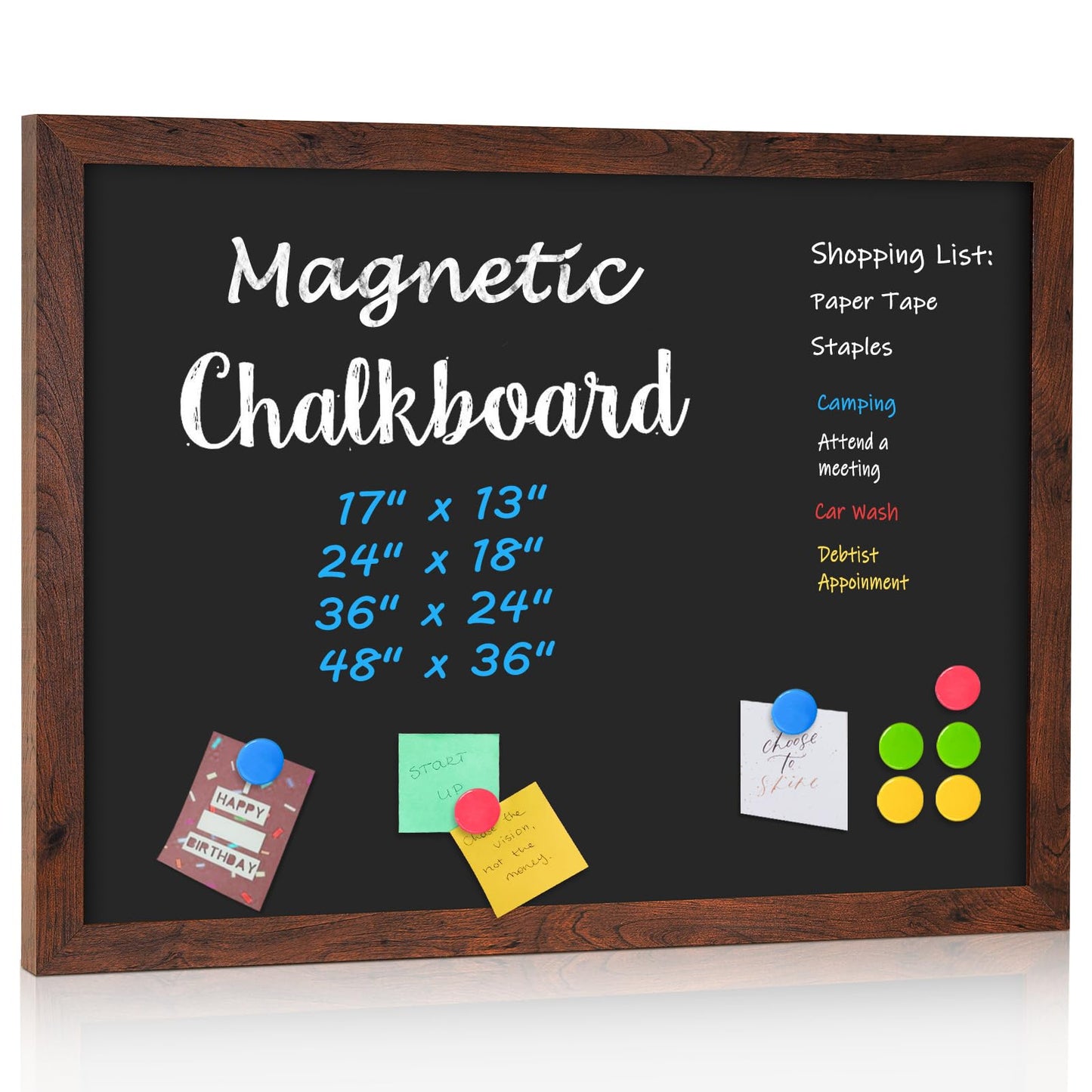 4 THOUGHT Chalk Board 24" x 36", Magnetic Large Chalkboard for Wall Rustic Blackboard Hanging Chalkboards Sign Menu Board for Kitchen Decor Office Home School 4 Markers 8 Magnets, Brown