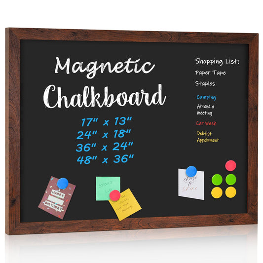 4 THOUGHT Chalk Board 24" x 36", Magnetic Large Chalkboard for Wall Rustic Blackboard Hanging Chalkboards Sign Menu Board for Kitchen Decor Office Home School 4 Markers 8 Magnets, Brown