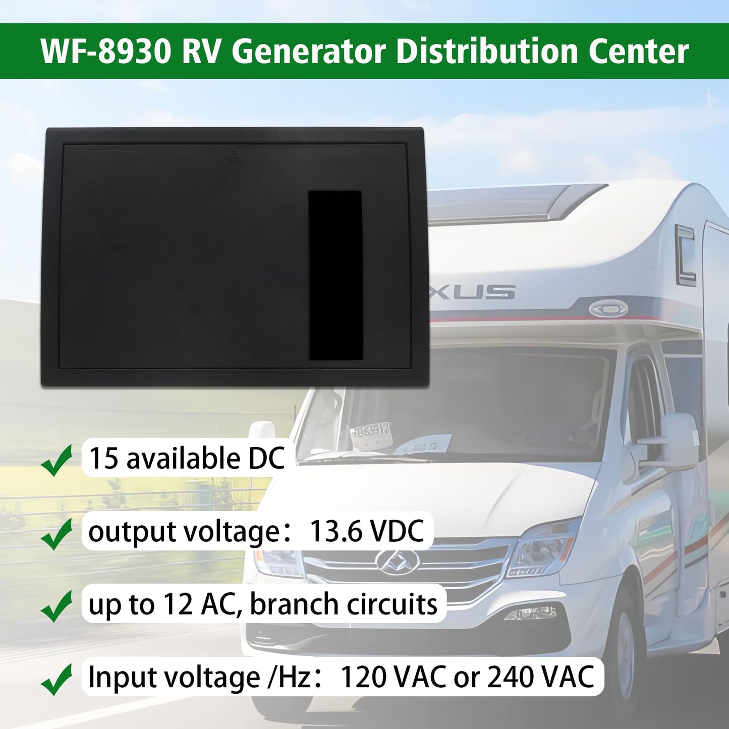 BIPIMIFI RV Electrical Panel Wf-8930/50NPB, 50 Amp AC Distribution Center, 27 Circuits, Plastic & Polycarbonate (PC) Material
