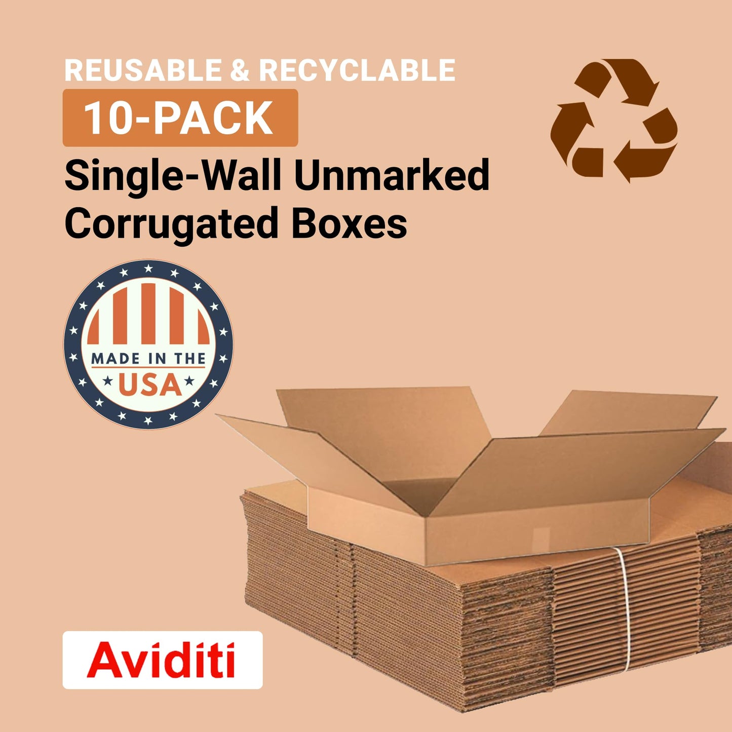 Box USA 24244 Flat Corrugated Cardboard Box 24" L x 24" W x 4" H, Kraft, for Shipping, Packing and Moving (Pack of 10)