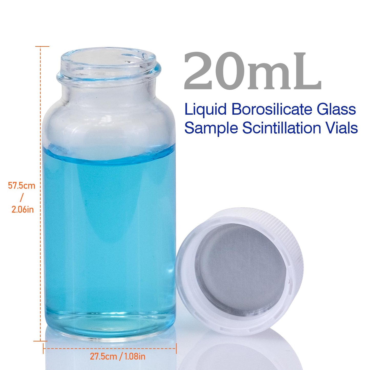ALWSCI 20 ml Scintillation Vials Liquid Borosilicate Glass Sample Scintillation Counting Vials, 22-400 White Screw Cap, Silver Aluminum Foil PE Liner, Pack of 100