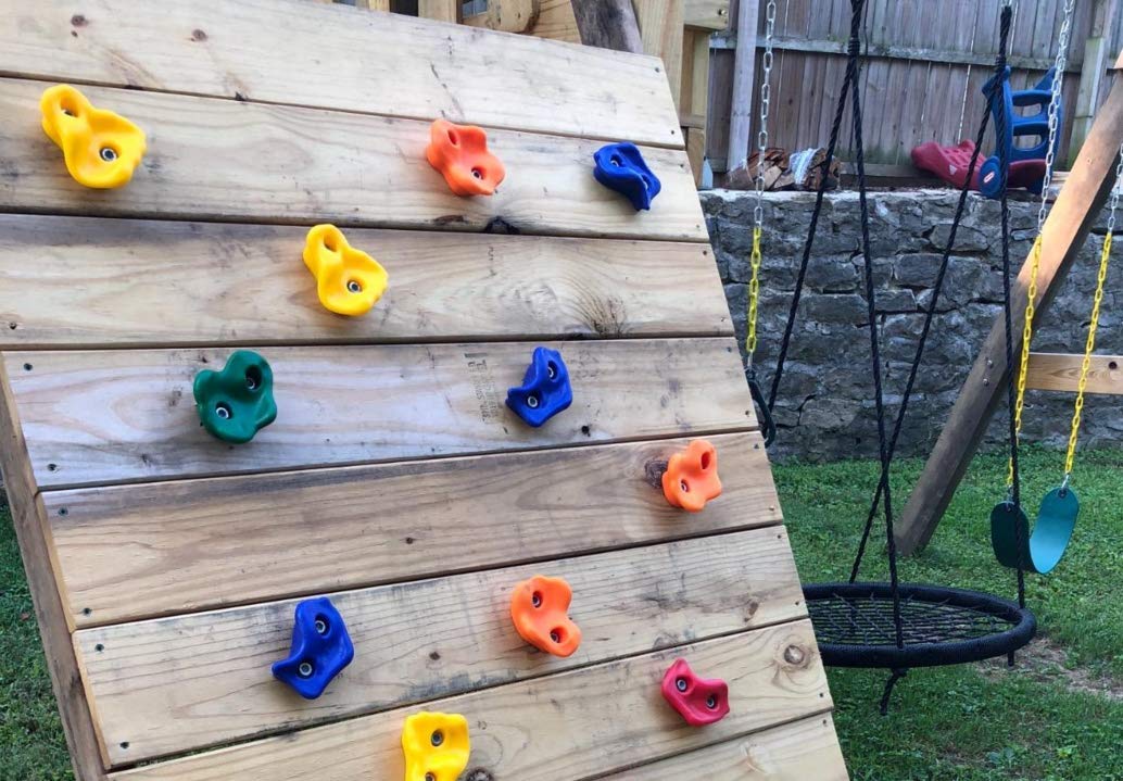 KINSPORY Kids Climbing Holds, 10pc Pig Nose Rock Wall Holds & Prise Escalade Enfant and 2pc Climbing Grips for Indoor Outdoor Playground Building with Superior Mounting Hardware Kit