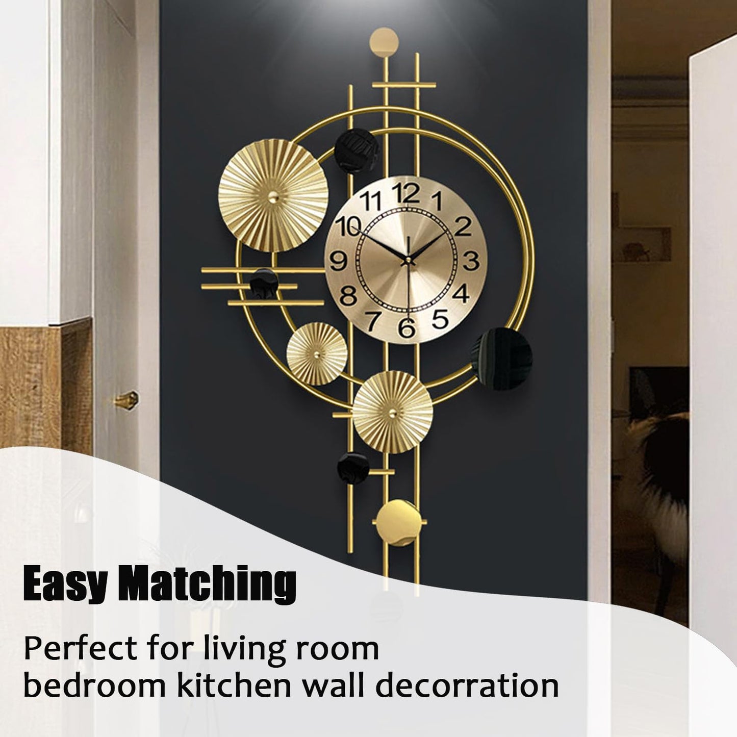 Gilacco Large Wall Clocks for Living Room,Silent Non Ticking,Battery Operated Oversized Round Modern Wall Clock for Bedroom,Farmhouse,Office Wall Decor-17.8x30.7Inch(Golden)