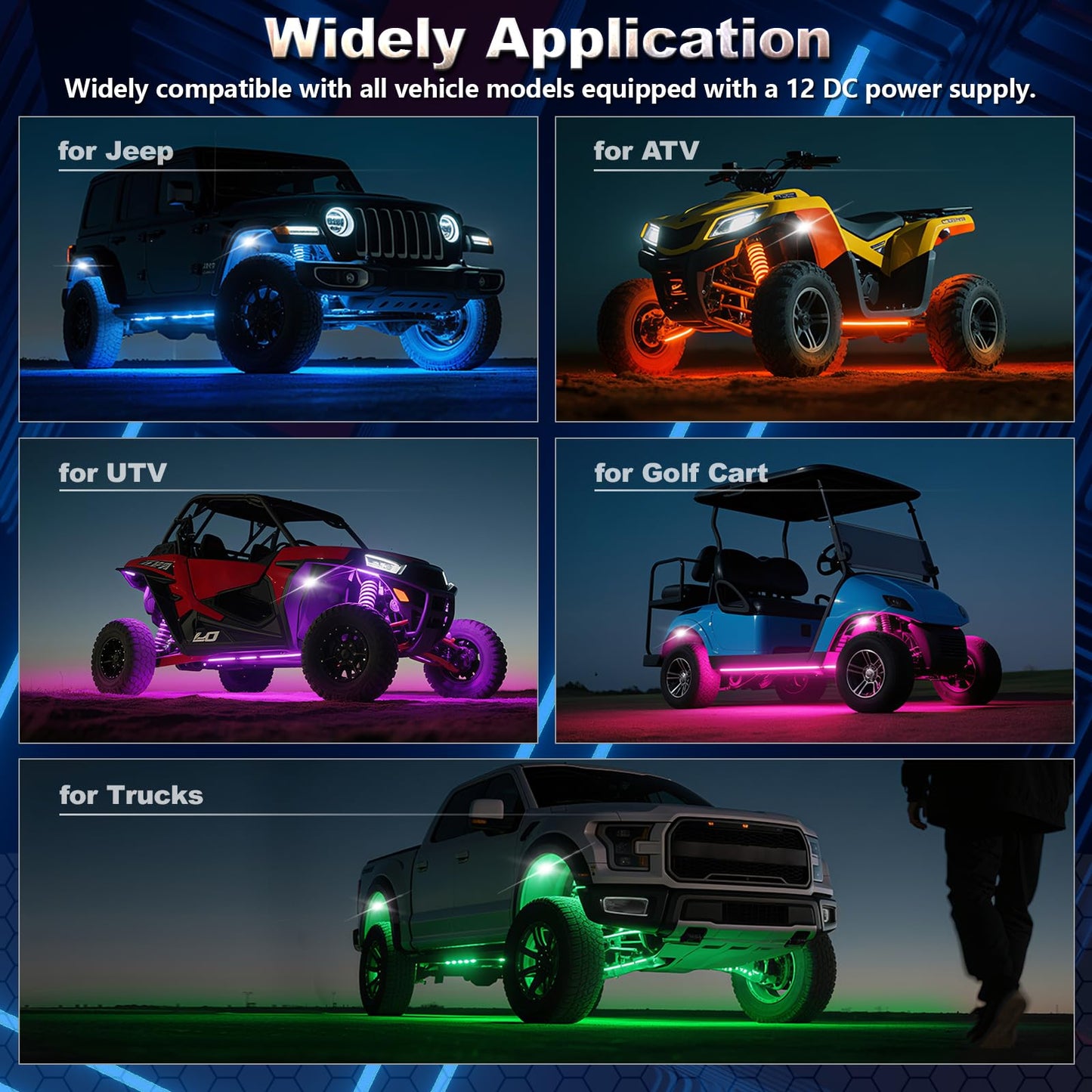12 Pods Full Angle RGBW LED Rock Lights, 6500K Pure White RGB Rock Light for Truck Jeeps Pickup Offroad Golf Cart SUV UTV Underbody, 12V Waterproof Neon Underglow Kit with APP/RF Remote Sync Music
