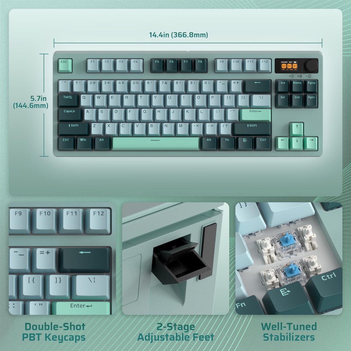 LTC Nimbleback NB841 PRO 75% Wireless Mechanical Keyboard w/Display Screen & Knob, 2.4G/ BT/USB-C Wired RGB 84 Keys Gaming Keyboard, 3-Layer Dampener, Hot Swap PCB, Software Support, Linear Switch