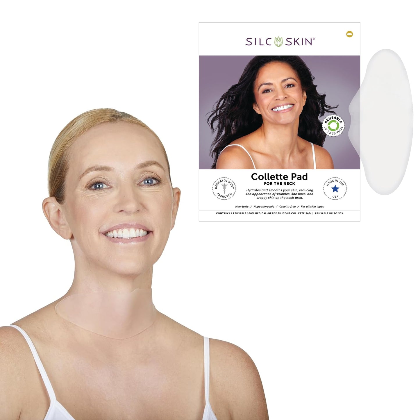 Silc Skin Collette Pad - Medical-grade Neck Wrinkle Patches, Smoothing Anti Wrinkle Neck Pads, Reusable Silicone Neck Patches, 30 Day Supply