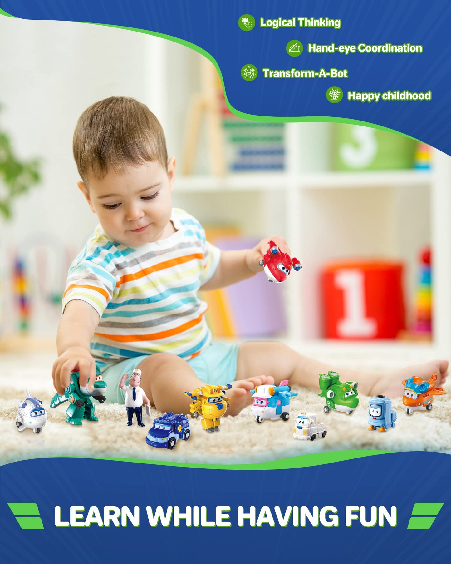 Super Wings Toys, transformable Toys 2 Inch, Mini Action Figures for Kids 3-12 Years Old, Real Mobile Wheels, Birthday Party Supplies for Preschool Boys and Girls, Airplane Toys Playset (15 Packs)