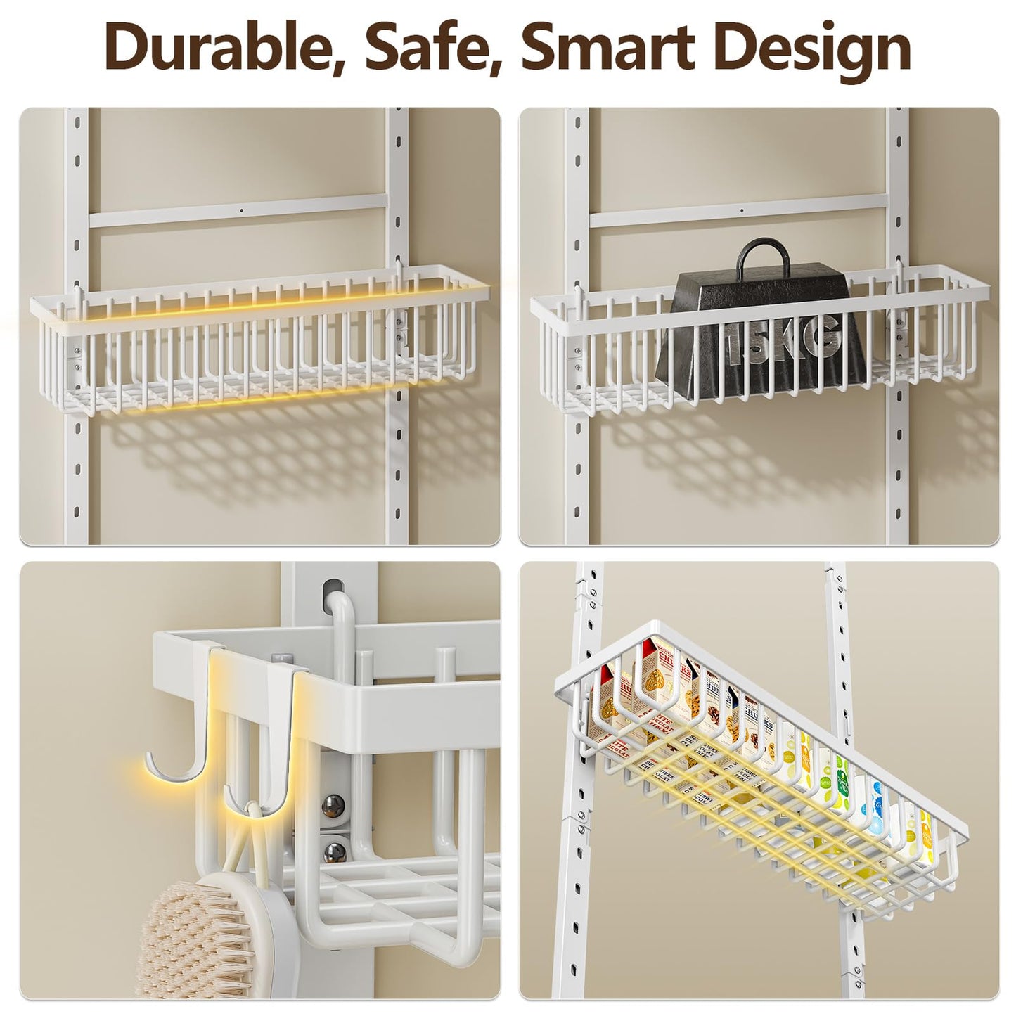 POKIPO 9 Tier Over The Door Pantry Organizer, 2 in 1 Wall Mount or Hanging Spice Rack with Adjustable Deep Basket, Heavy-Duty Seasoning Organizer and Storage for Kitchen Cabinet Closet Bathroom
