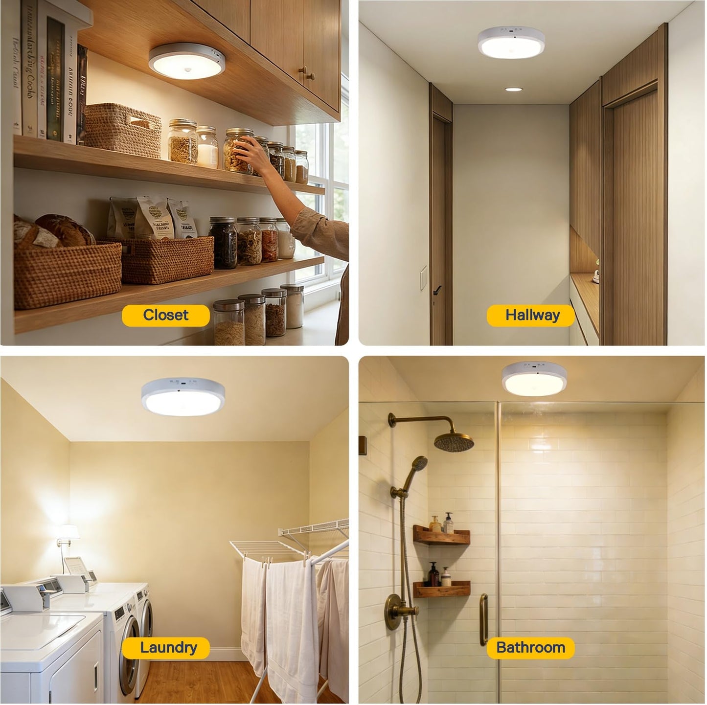 KNHUOS 2 Packs Motion Sensor Closet Light with Remote, No Wiring Battery Operated Ceiling Light with 10000mAh, Waterproof Shower Light for Bathroom Closet Stairs Pantry