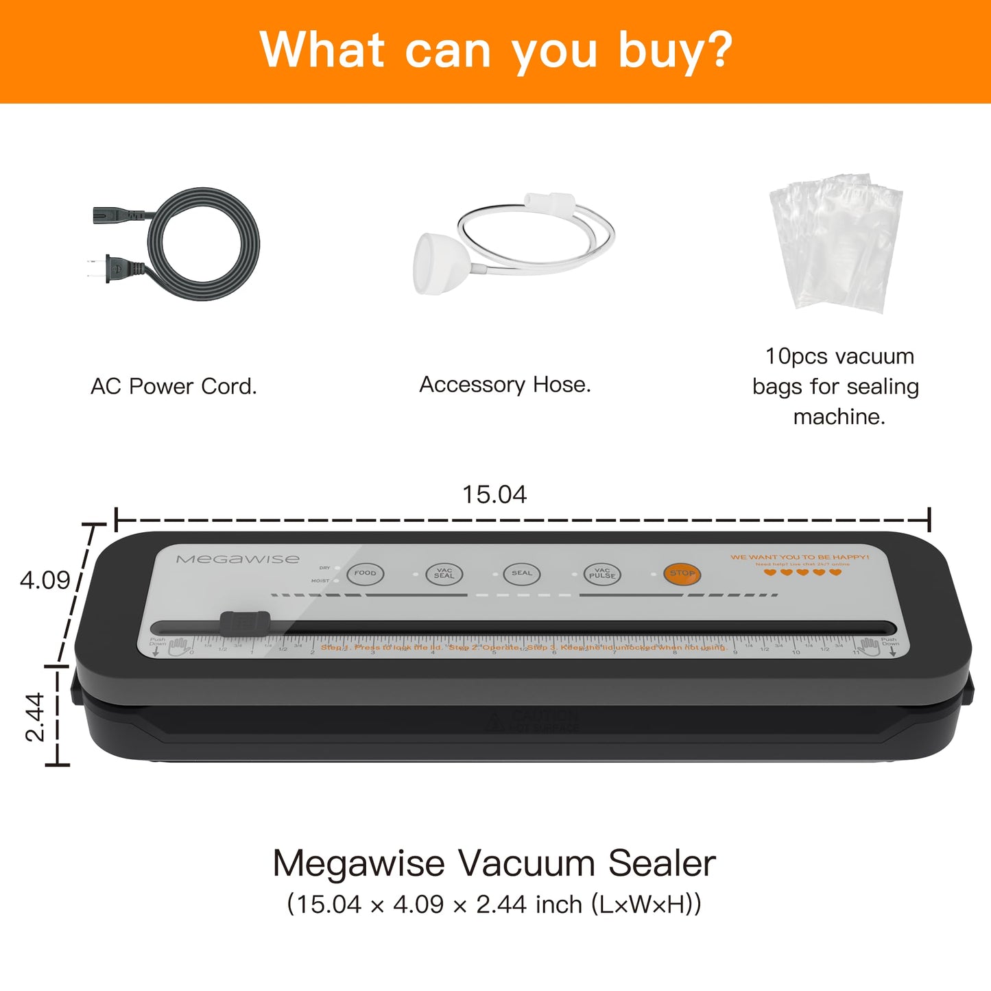MEGAWISE 2025 Powerful Vacuum Sealer Machine | Compact Design | One-Touch Automatic | Seal in 10-20 Seconds | Dry, Moist, Wet, and Cold Modes | With 10 Vacuum Bags & Built-in Cutter