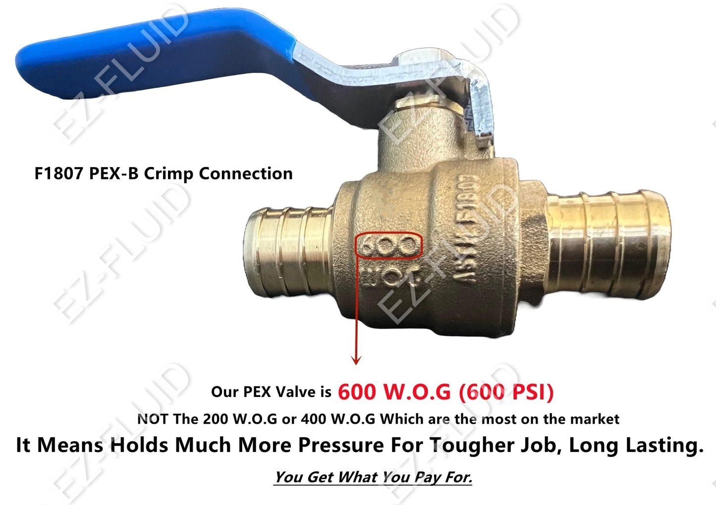 (10-Pack) EZ-Fluid 3/4" Pex Brass Ball Valve Full Port Water Stop Shut Off,LF,Plumbing Fittings on Both End for Pex Tubing,Barb Crimp Ring Type,Quarter Turn