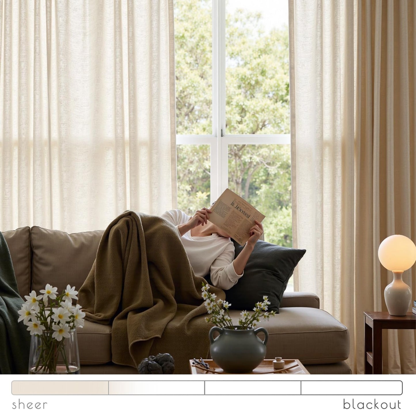 jinchan Linen Beige Curtains for Living Room Bedroom 108 Inches Length Farmhouse Light Filtering Drapes Rod Pocket 4 Panel Curtains Set Back Tab 9 feet Extra Long Crude