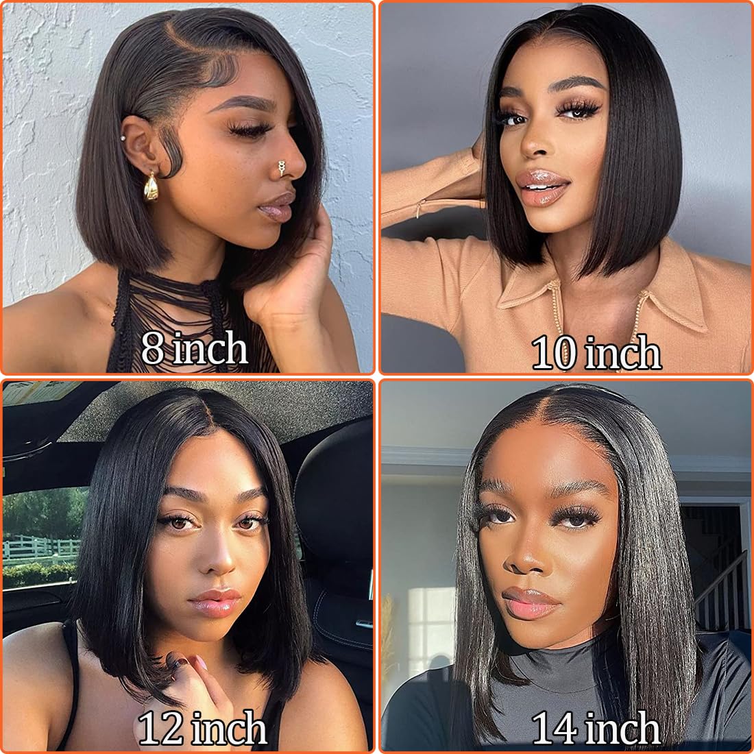 Amella Hair U Part Wig Bob Straight Wig U Part Bob Wig Brazilian Virgin Human Hair Wig for Black Women U Part Human Hair Brazilian U Part Natural Color 14inch
