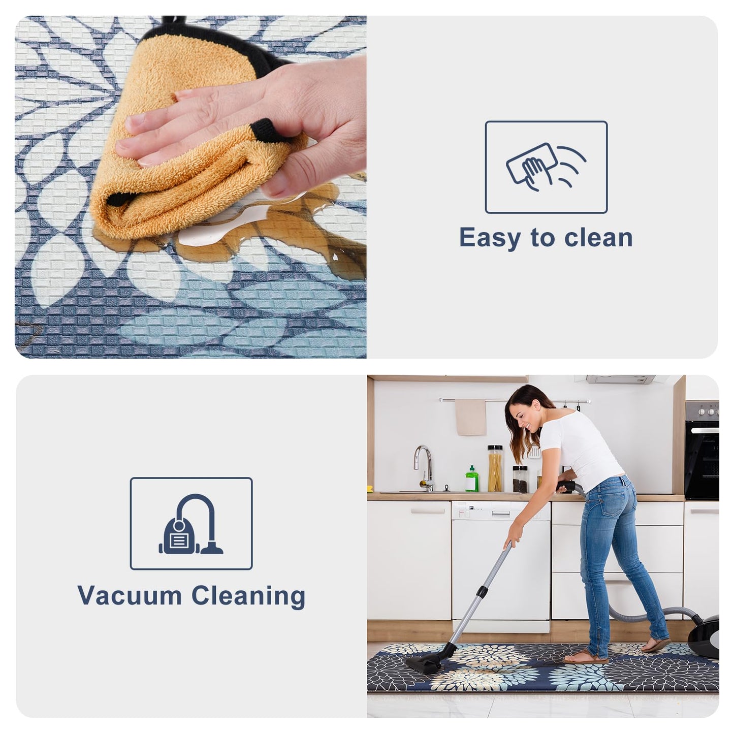 KIMODE Anti Fatigue Kitchen Mats for Floor, Boho Floral Kitchen Rugs 24" x 71", Wide Long Cushioned Mats for Kitchen Floor, Non Slip Kitchen Floor Mats for Sink Laundry Office,Blue Multi