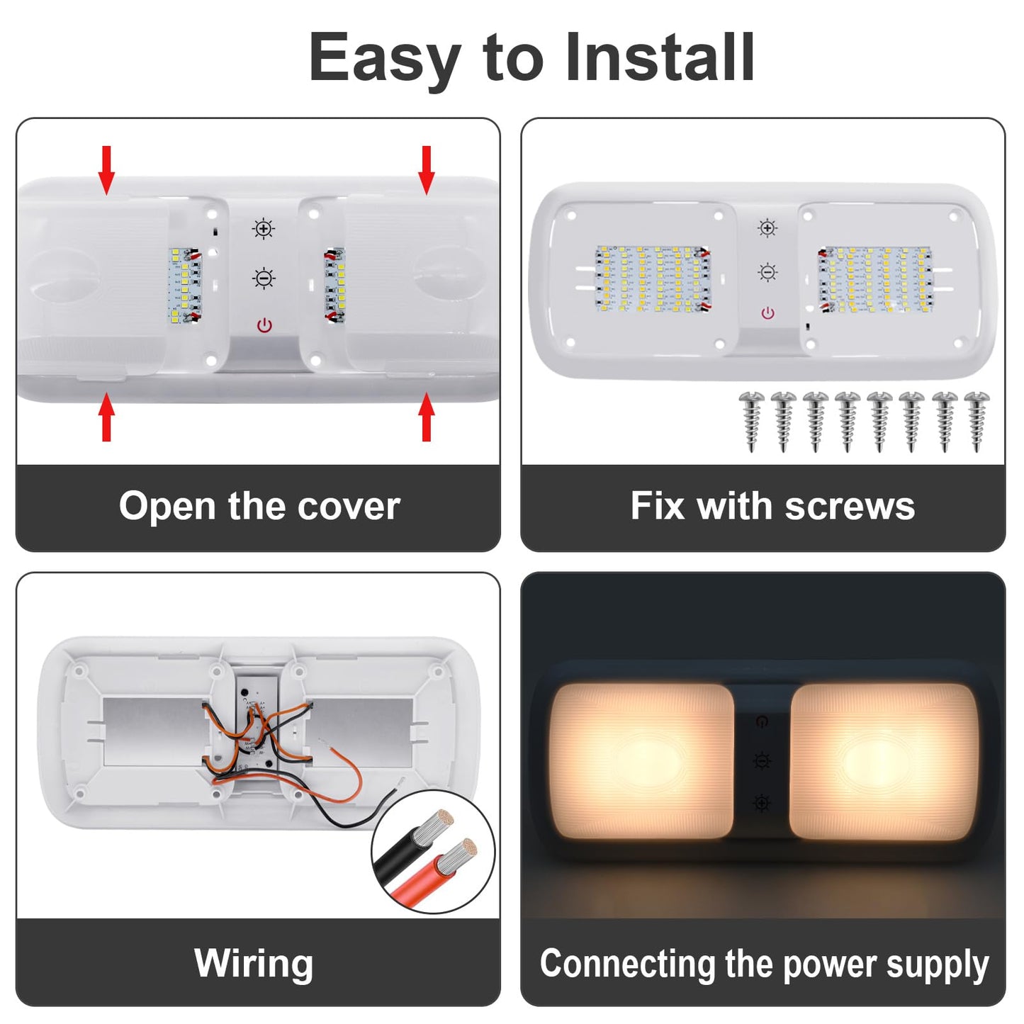 Miady RV Dimmable Lights Interior 1800 LM, 3 Color Temperature and 5 Levels of Brightness, 12V Volt Led Light for Camper/Car/Trailer/Boat (Warm Natural Cool White), Pack of 5