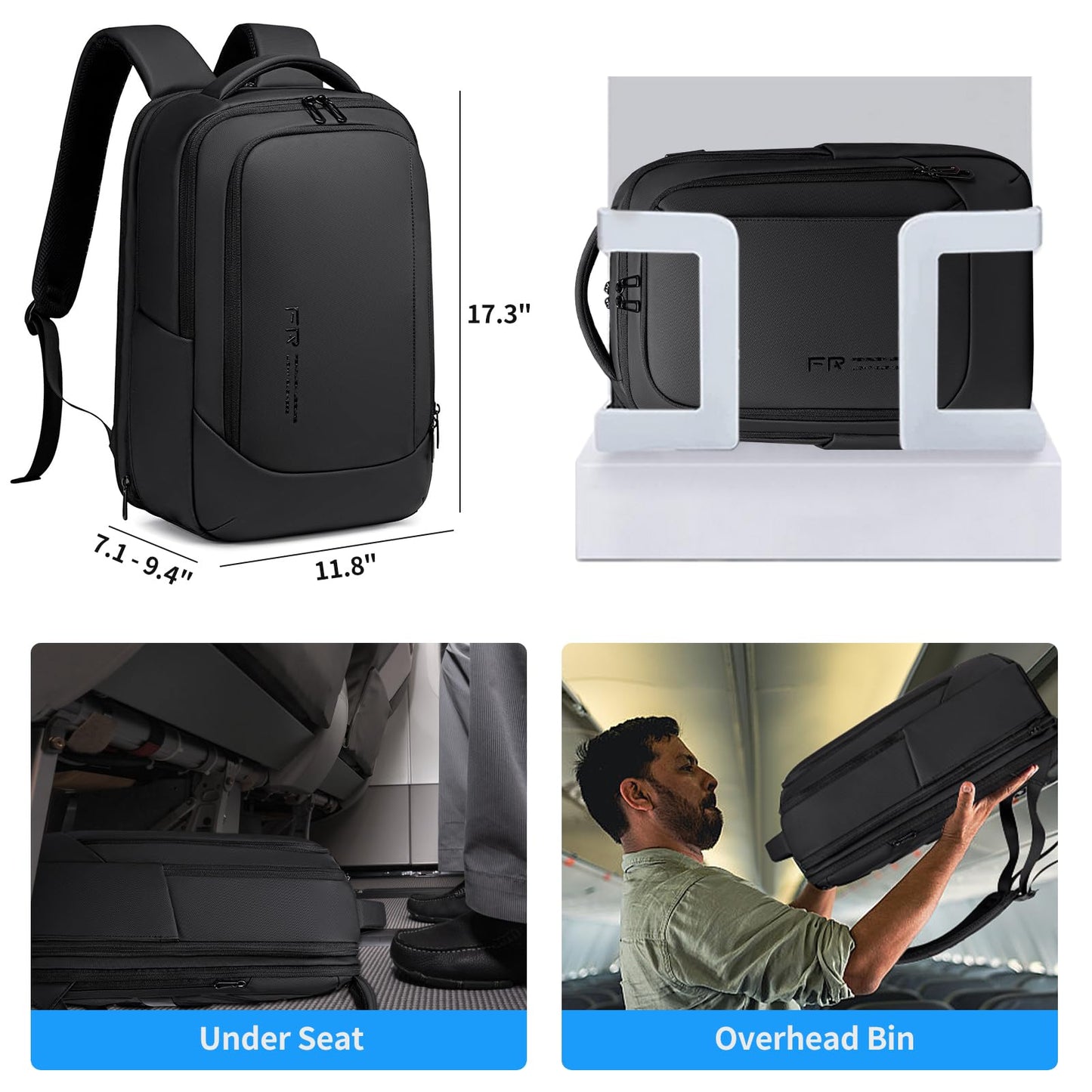 FENRUIEN Expandable Laptop Backpack for Men, 15.6 Inch USB Charging Work Backpack for Business/Commute/Travel