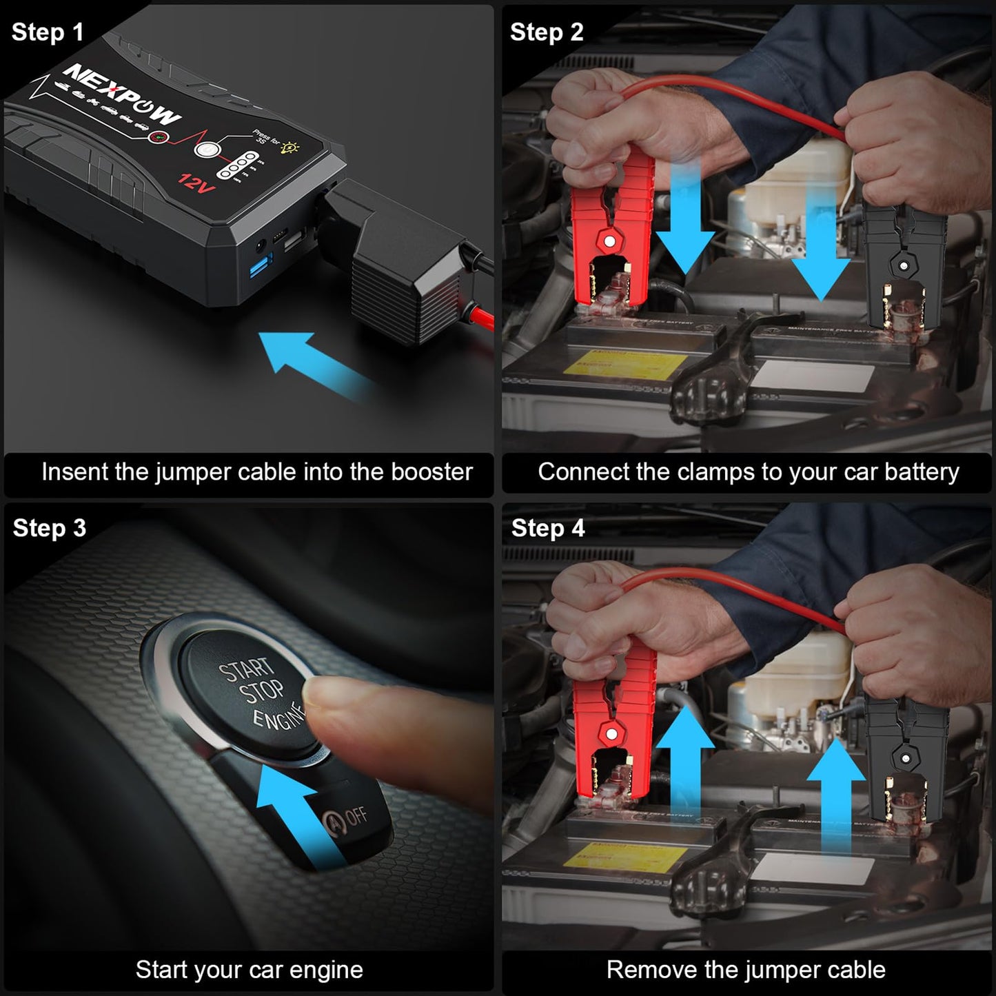 NEXPOW 3000A Peak Car Jump Starter for Up to 9.0L Gas and 7.0L Diesel Engines, 12V Portable Battery Booster Pack with QC3.0 Fast Charging, Lithium Jump Box for Truck SUV Motorcycle with LED Flashlight