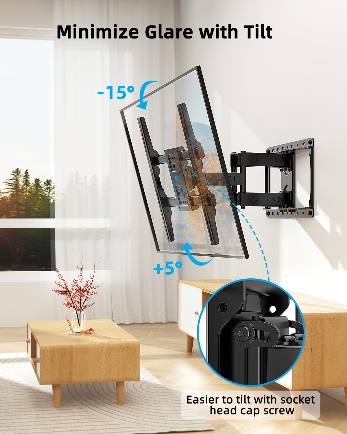 HOME VISION Full Motion TV Wall Mount with Soundbar Bracket for 32-70 Inch TVs, Articulating Dual Arms, Swivel and Tilt, Fits 8" 12" 16" Stud, Max VESA 400x400mm, up to 132lbs