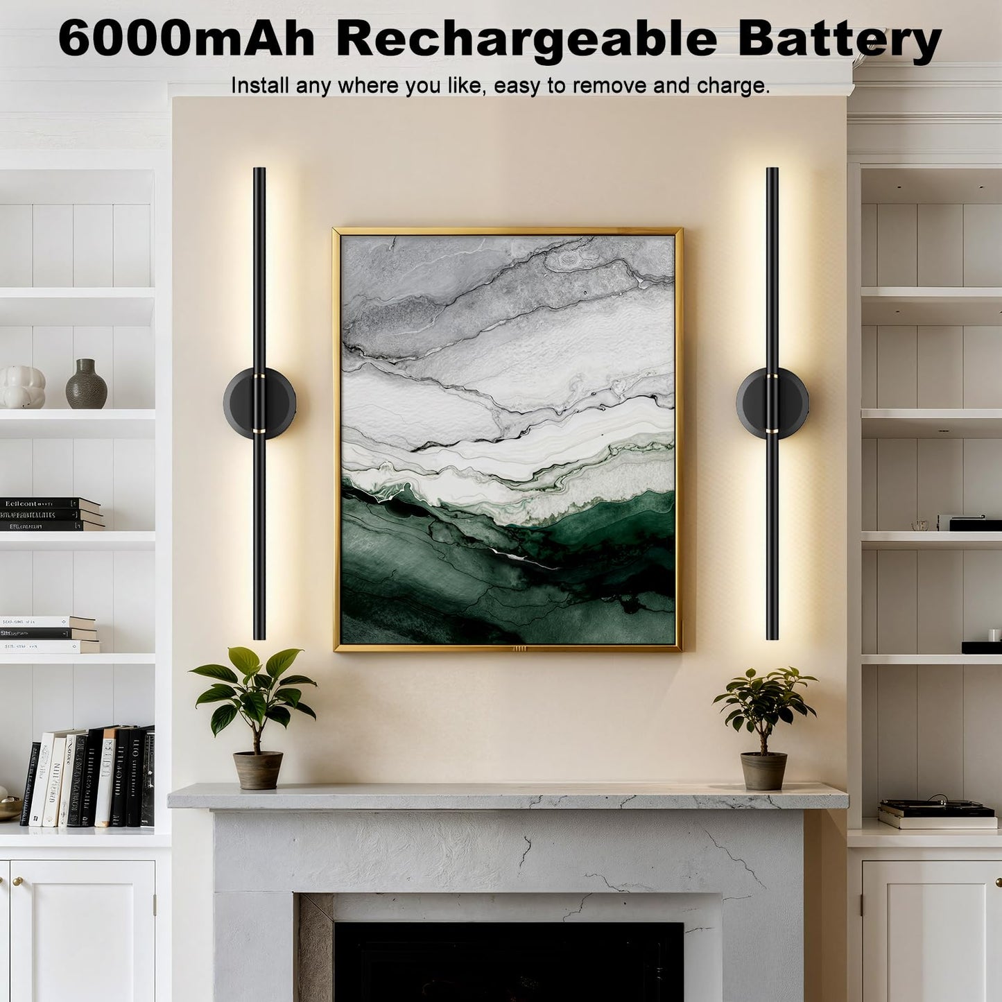 DEALGADGETS Battery Operated Wall Sconces Set of 2, Dimmable 6000mAh Rechargeable Wall Lights, LED Wall Lamp with Remote Control