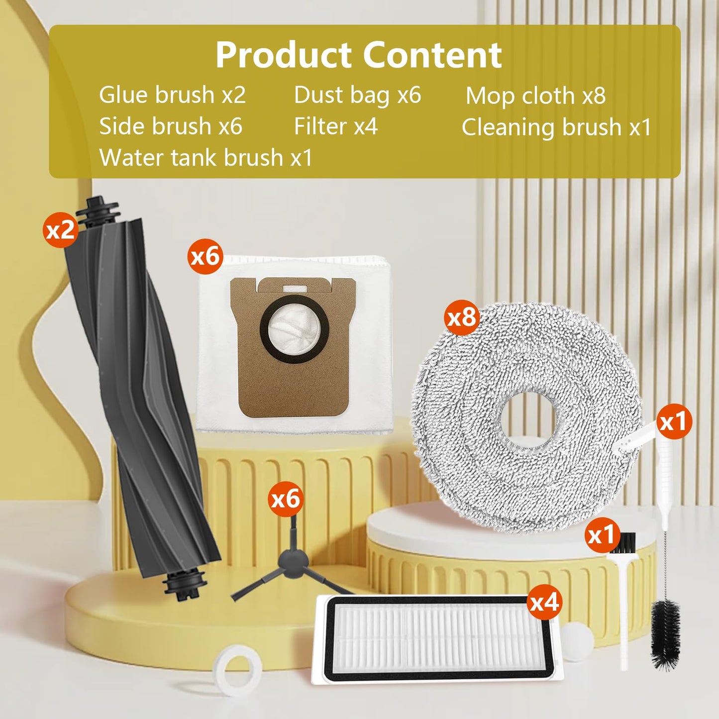 L20 Ultra/L20 Ultra Complete/L30 Ultra/L30 Ultra Complete Replacement Parts for Dreame Vacuum Cleaner, Accessory Kit: 2 Main Brushes, 6 Side Brushes, 4 HEPA Filters, 6 Dust Bags, 8 Wipes-Yivy 28PCS