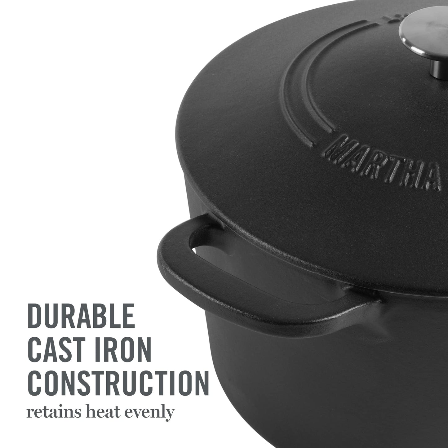 MARTHA STEWART Gatwick 7-Quart Enamel Cast Iron Dutch Oven Pot with Lid – Matte Black – Durable Heavy-Duty Dutch Oven for Slow Cooking, Braising & Baking