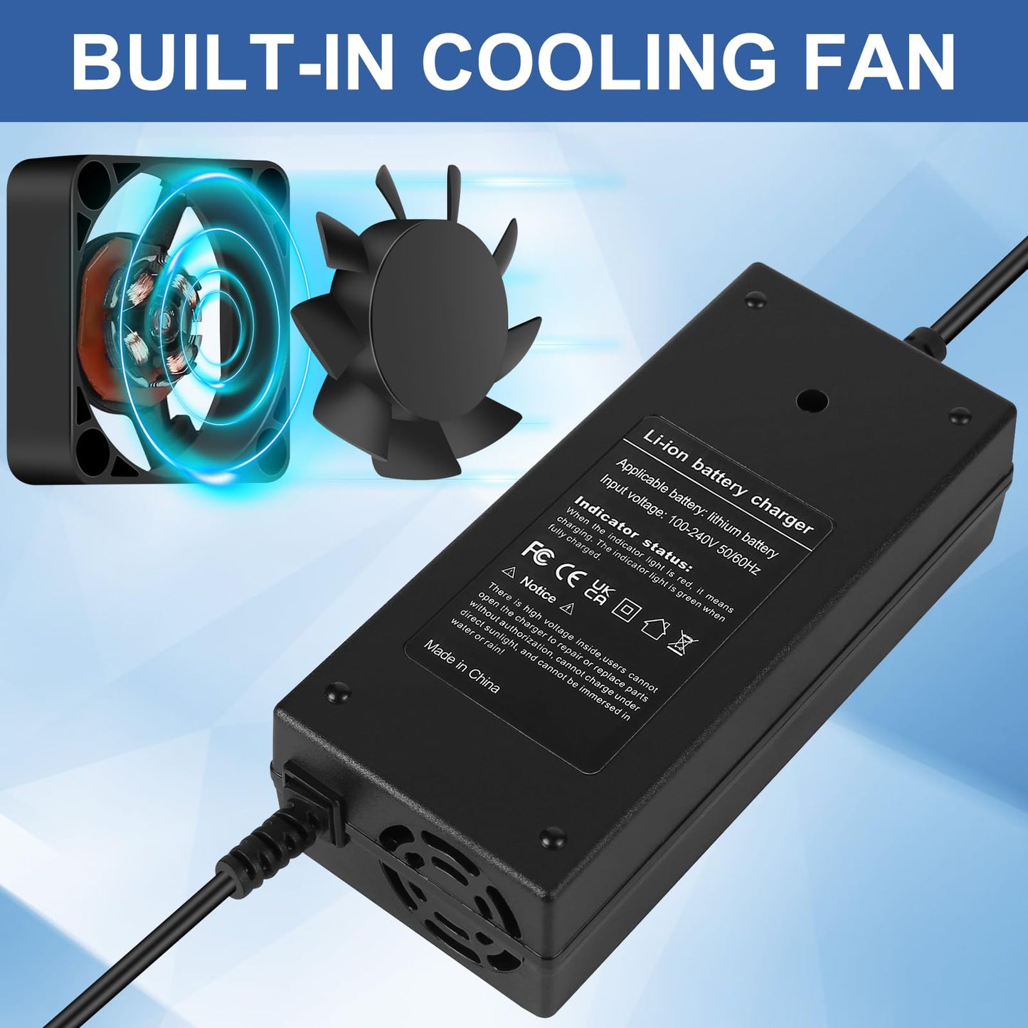 54.6V 2A (120W) 3 Prong Scooter Charger for Evercross H5/ Vsett 8, 8+, 9+(NOT for 9)/ JOYOR S5, G5, Y7-S/for KAABO Mantis 8, 8 Pro/Zero 8, 9 for 48V Lithium Li-ion Battery with 3 Holes Connector
