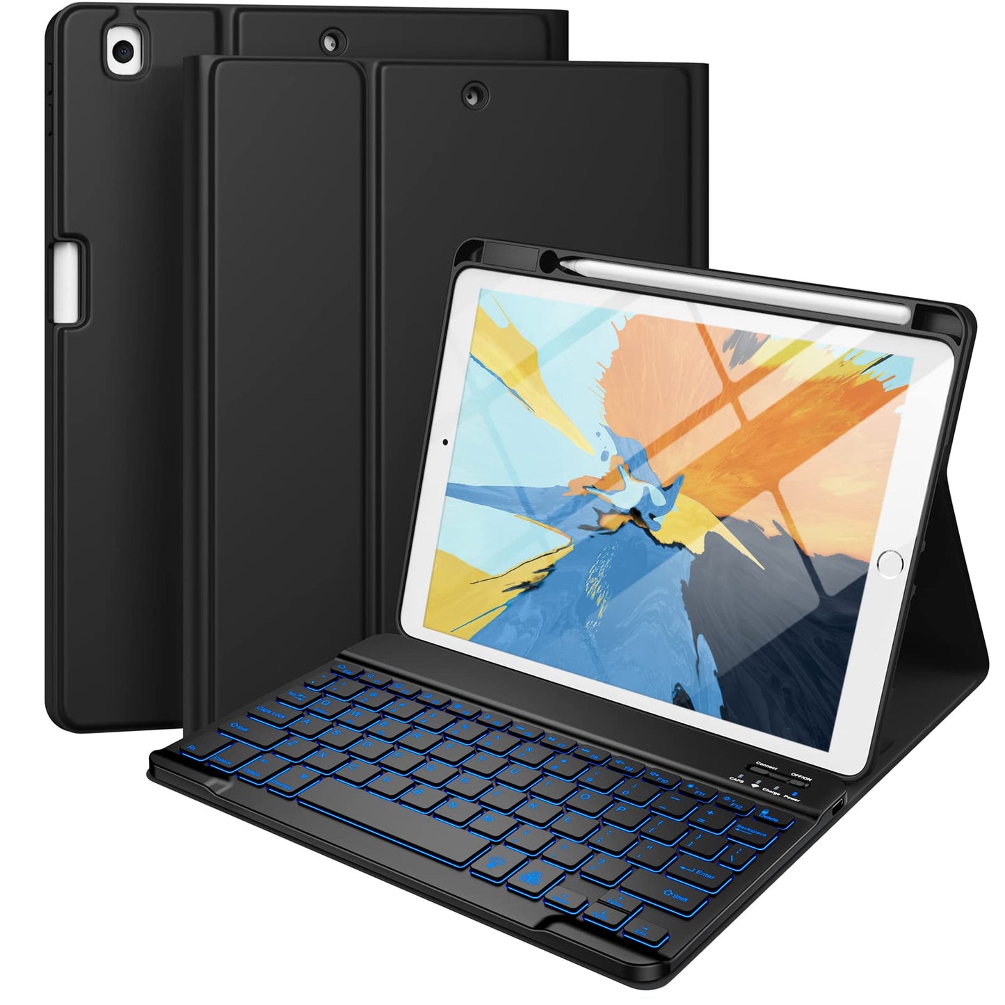 Hamile Keyboard Case for iPad 9th 8th 7th Generation Case with Keyboard 10.2" - 7 Colors Backlit Detachable Folio Keyboard Cover with Pencil Holder for iPad Pro 10.5" / iPad Air 3rd Gen (Black)