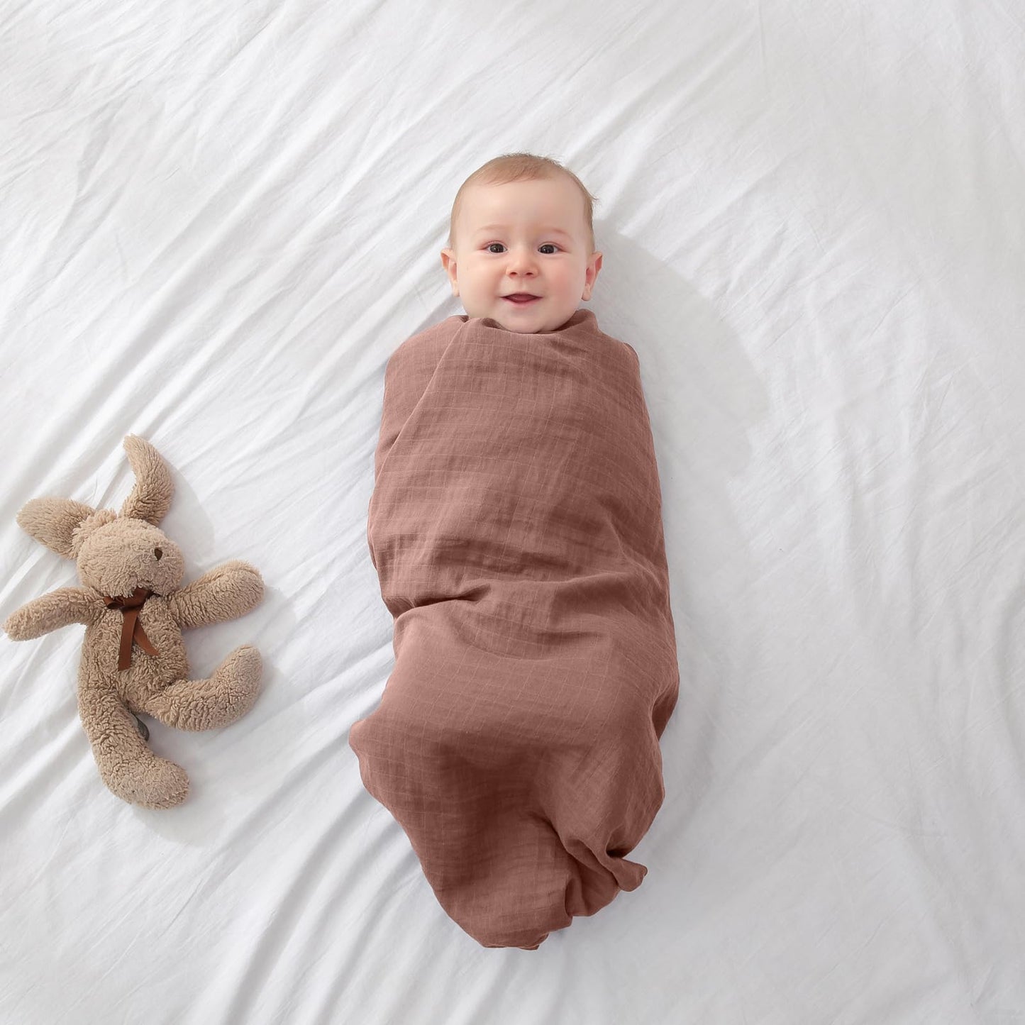 POMISO Muslin Swaddle Blankets for Boys and Girls, Soft Cotton Baby Swaddle Blankets for Unisex, 47 X 47 inches Muslin Swaddles, 4 Pack Leaves & Warmth Colors