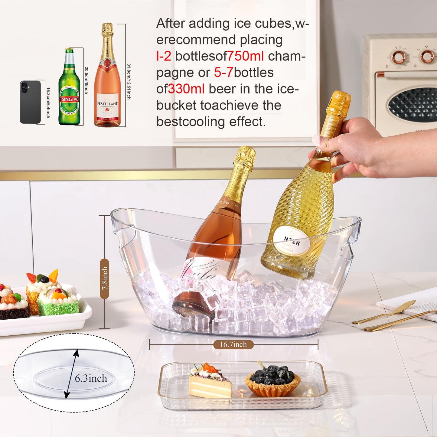 Ice Bucket 2 PCS, Ice Buckets for Parties, Clear Acrylic Beverage Tub, Mimosa Bar Supplies Drink Bucket for Wine, Champagne, Beer, 5.5L Large Ice Bucket (16.5x7.3x6.8 in)