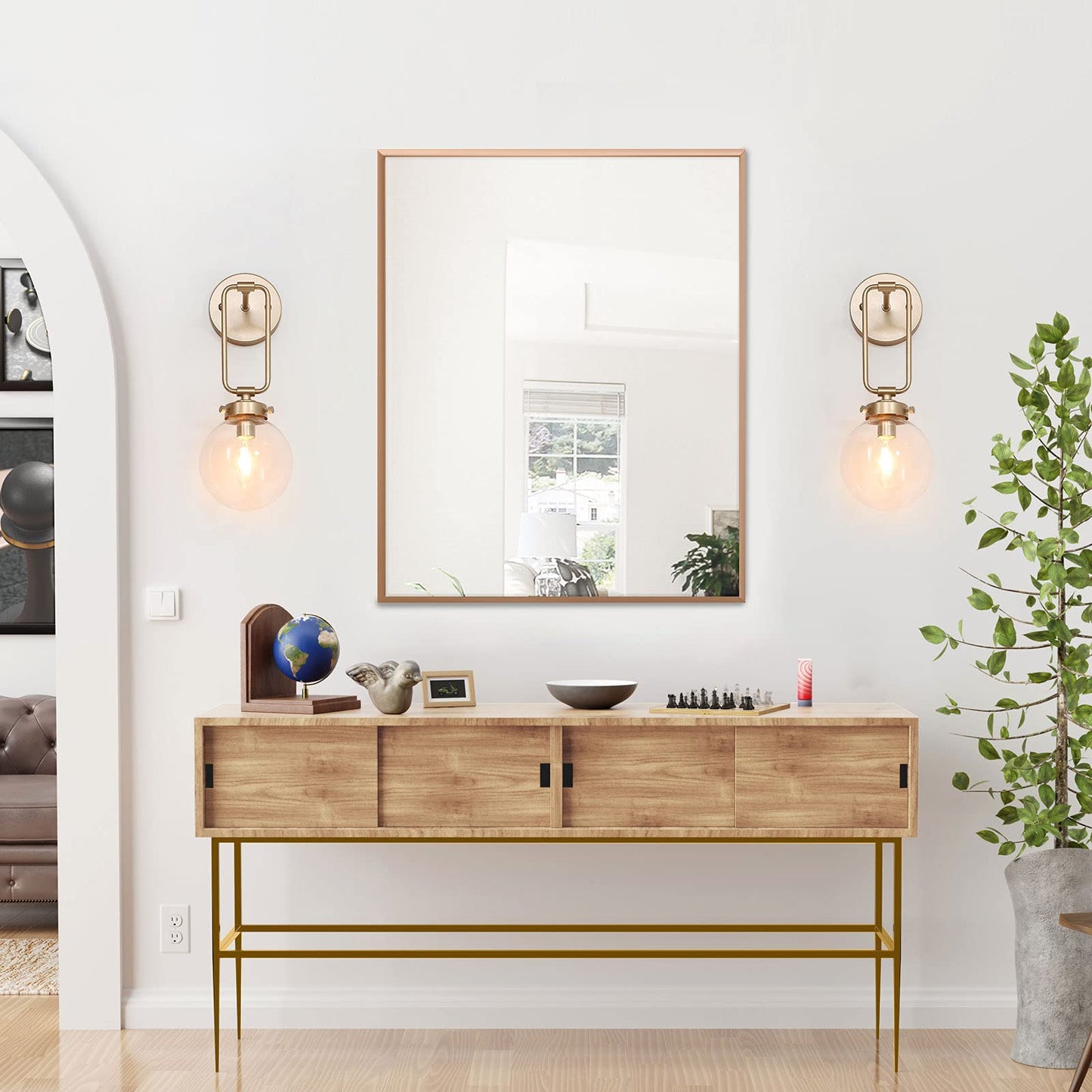 Wall Sconces, God Globe Sconces Wall Lighting, 1-Light Gold Vanity Light with Clear Glass Shade for Hallway & Kitchen, 5’’ L x 10’’ W x 14.5’’ H
