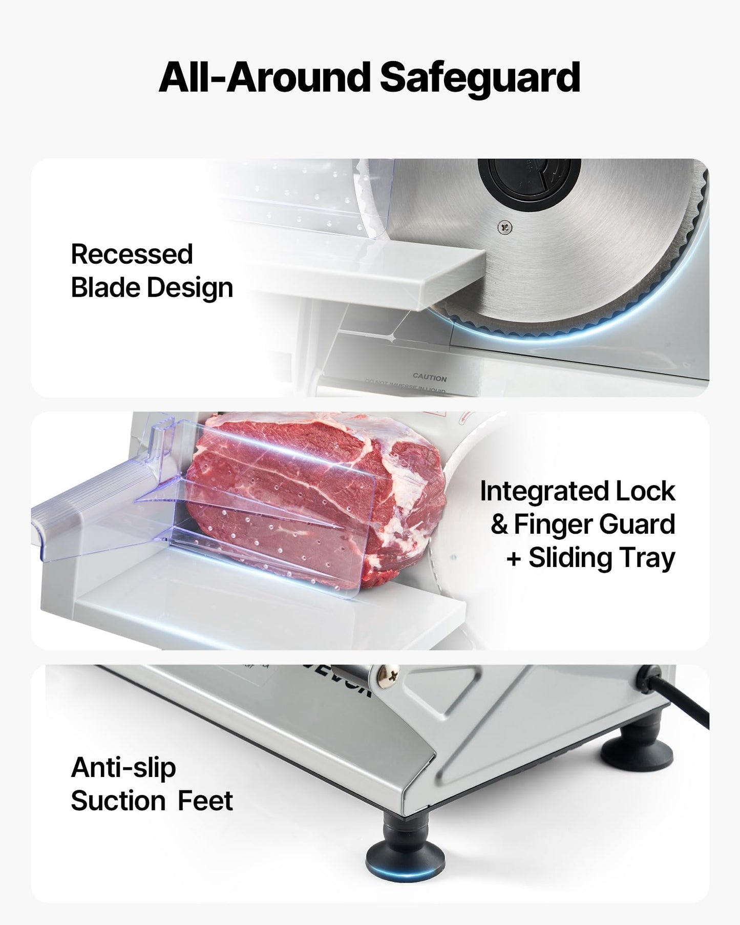VEVOR Meat Slicer, 6.7" Electric Deli Slicer Machine with 2 SUS420 Blades, 0-0.6 inch Adjustable Thickness, 150W Home Food-Slicer for Meat, Ham, Baguett, Steak, ETL Approved