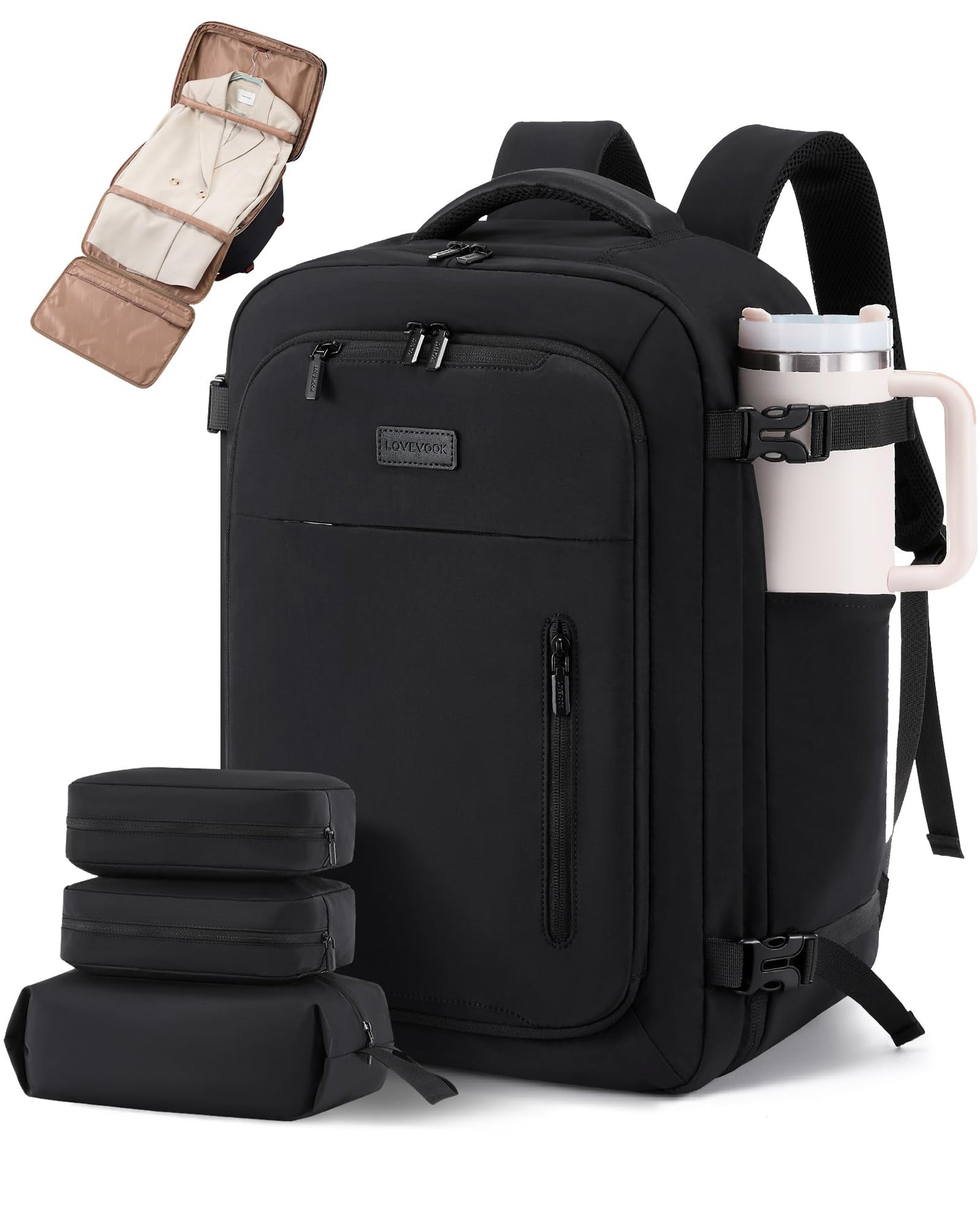 LOVEVOOK Travel Backpack for Women Men with Garment Bag, 40L Carry on Backpack as TSA Personal Item Flight Approved, Luggage Daypack Fits 17.3" Laptop, Overnight Business Weekender Travel Essential