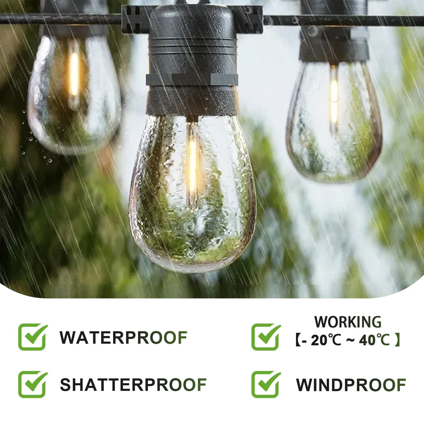 Jslinter 48-Pack LED 1W String Light Bulbs, S14 Plastic Shatterproof Edison Vintage Style Replacement 1 Watt Outdoor Light Bulbs 2200K, Waterproof, Warm White Equivalent to 11w, e26 Base