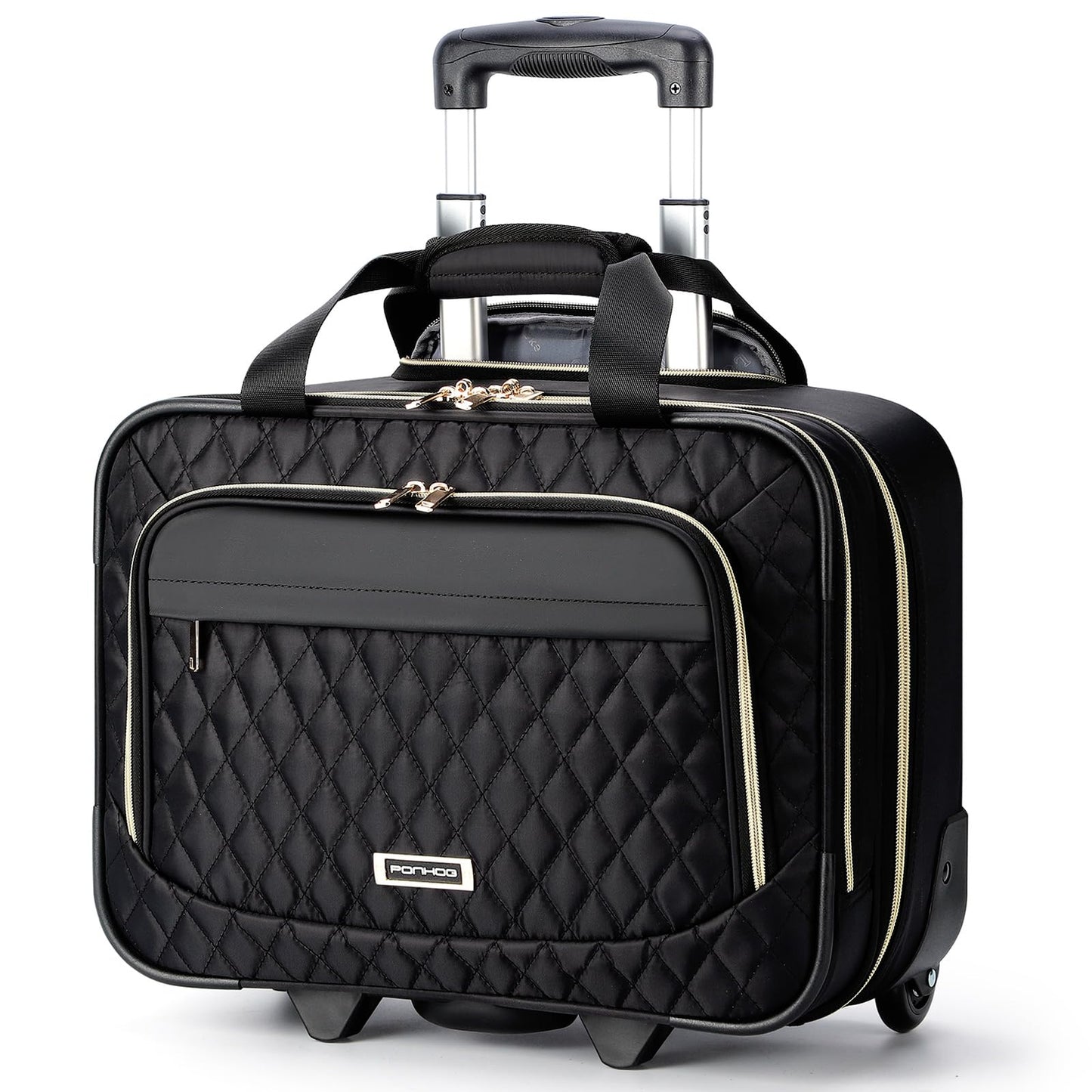 Ponhog Rolling Laptop Bag, 15.6 Inch Rolling Briefcase for Women with Wheels, Carry On Flight Approved Roller Computer Case for Travel Work College Business Wife Mom Teacher, Black