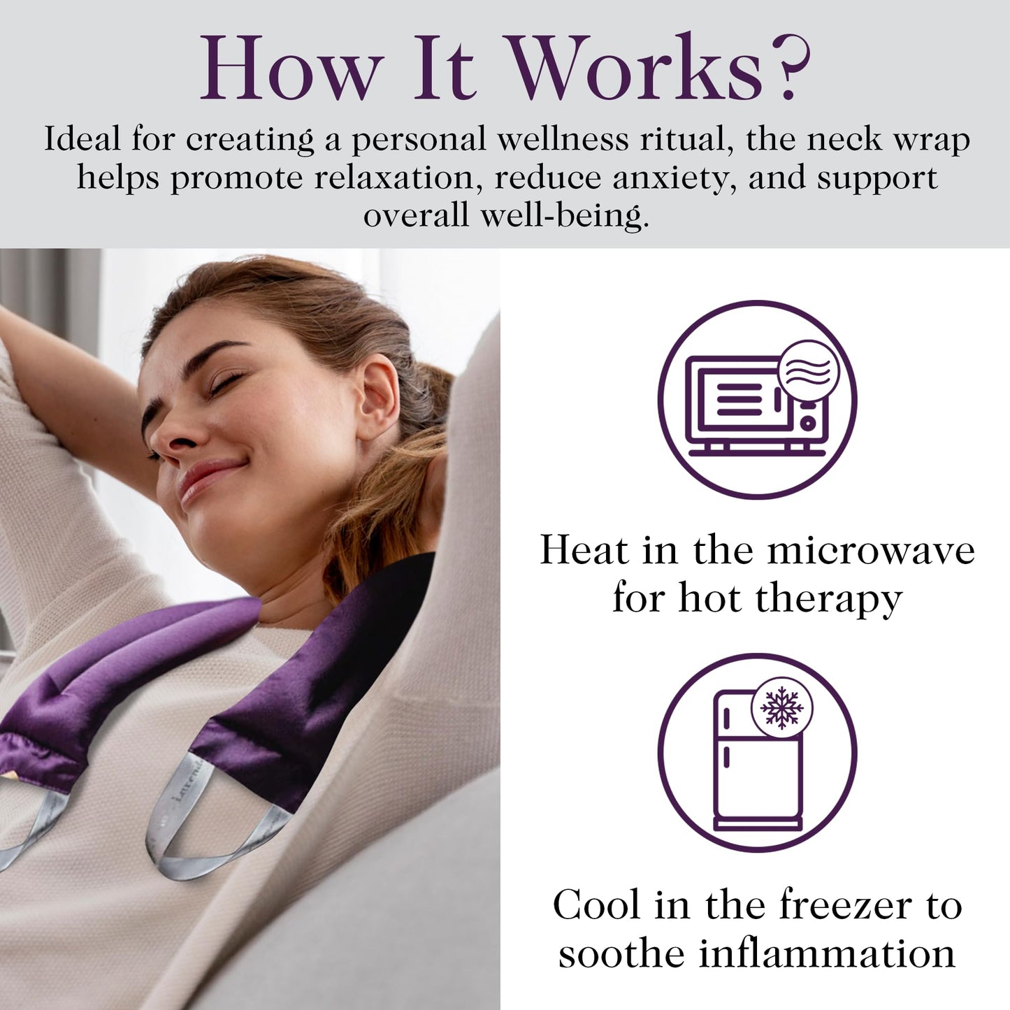 Victoria's Lavender Luxury Microwavable Aromatherapy Lavender Neck Wrap Provides Stress and Neck Pain Relief with Organic Lavender Buds and Flax Seed, Extra Long, Excellent Gift for Relaxation