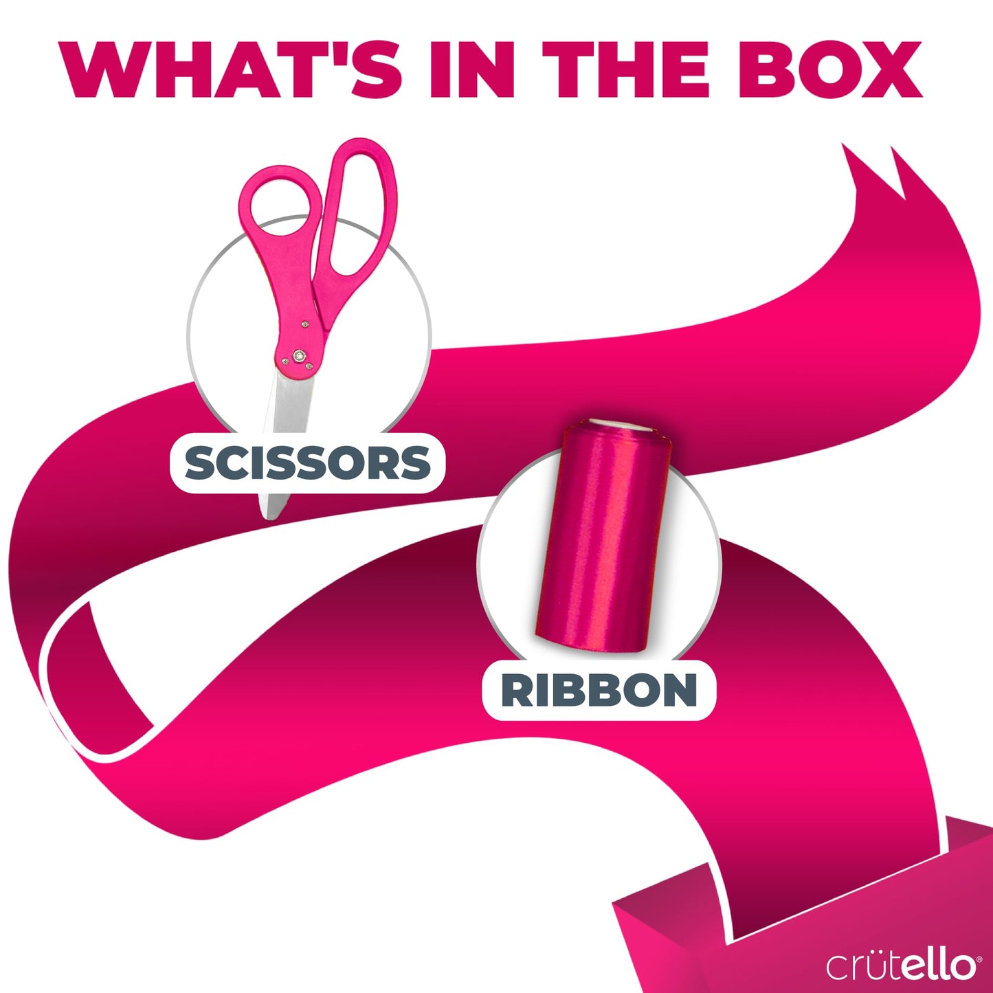 Crutello Giant Ribbon Cutting Ceremony Kit 21"Grand Opening Scissors Set with Sharp, Pink Handled Durable XL Scissors, and 30 Feet of Oversized 4"Wide Pink Ribbon