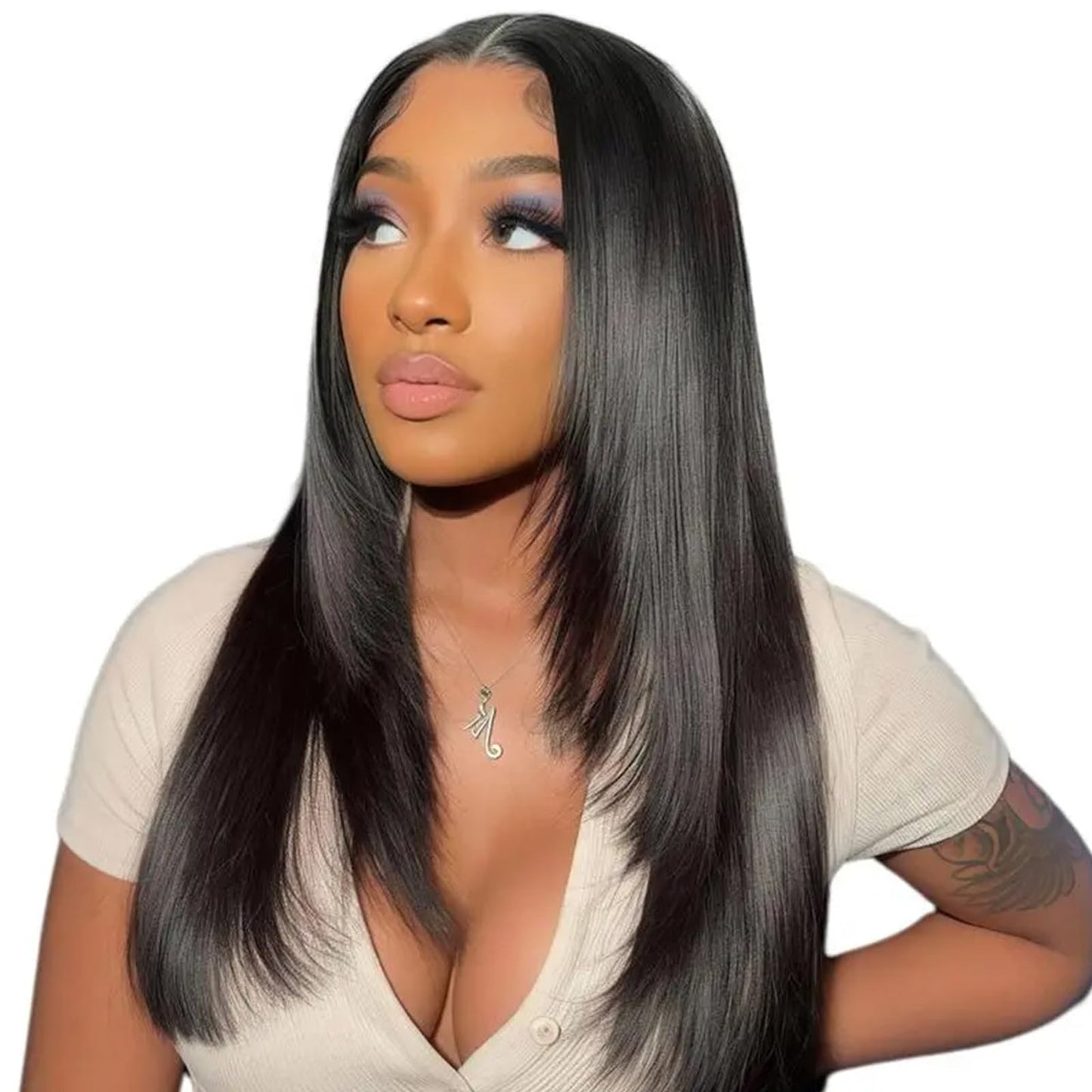 TESLAL Blend Wigs Human Hair Glueless Wear and Go Glueless Wigs Human Hair Pre Plucked Pre Cut Layered Wig Straight 6X6 Synthetic and Human Hair Blend Wig 20Inch Black Color 260% Density