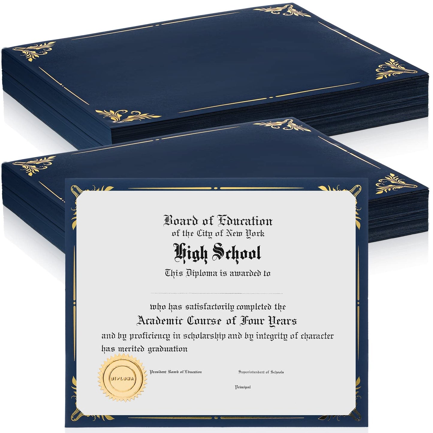 Fainne 100 Pcs Certificate Holder Foil Border Bulk 8.5 x 11 Inch Single Sided Award Diploma Cover for Letter Size Cardstock Document Paper Graduation School Marriage Supplies