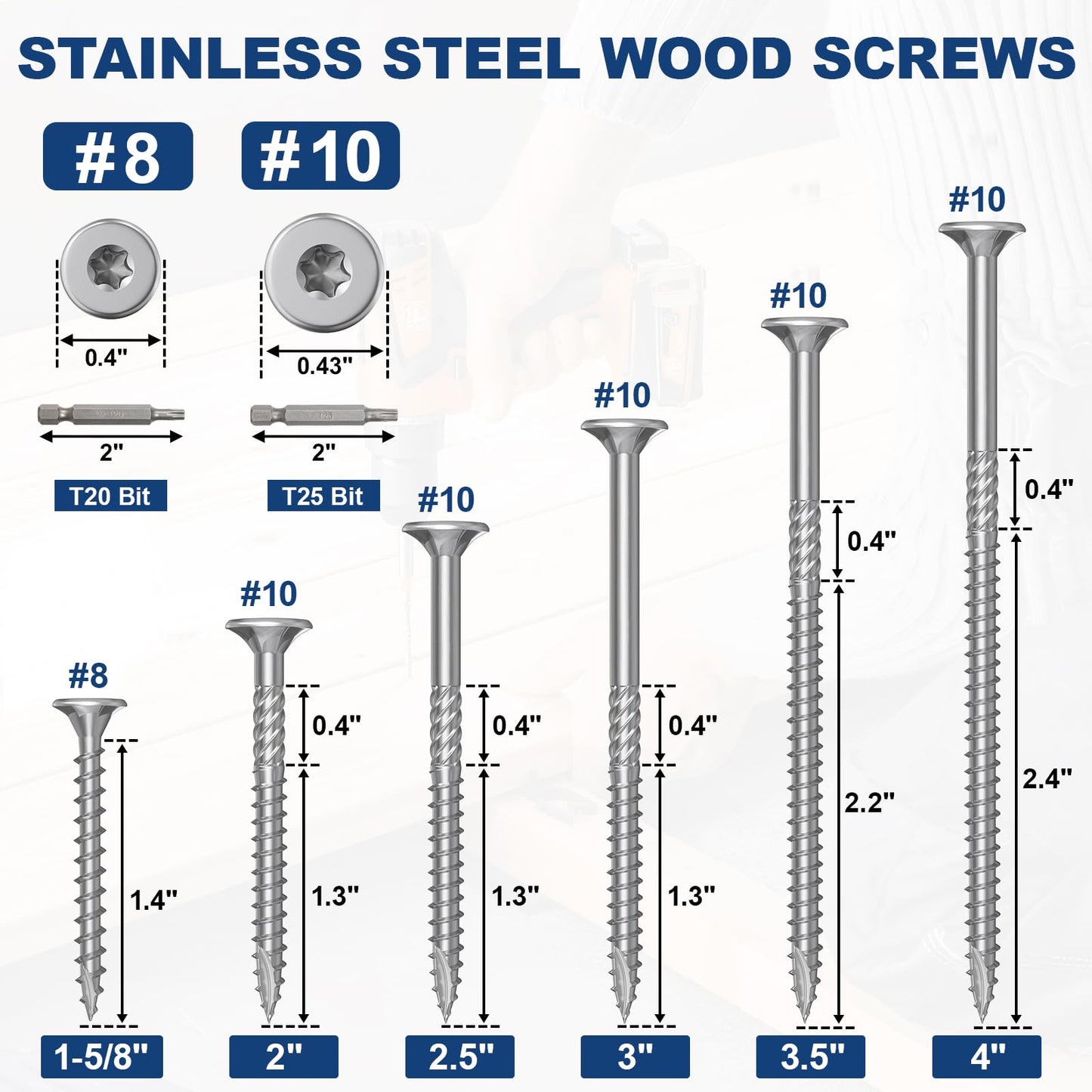#10 x 3 Inch 410 Stainless Steel Deck Screws, 350Pcs Wood Screws T25 Star Bit