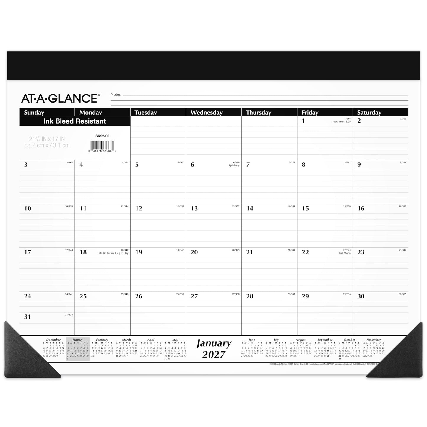 AT-A-GLANCE 2027 Desk Pad Calendar, Monthly Desk Wall Planner, 21.75" x 17" (SK220027)