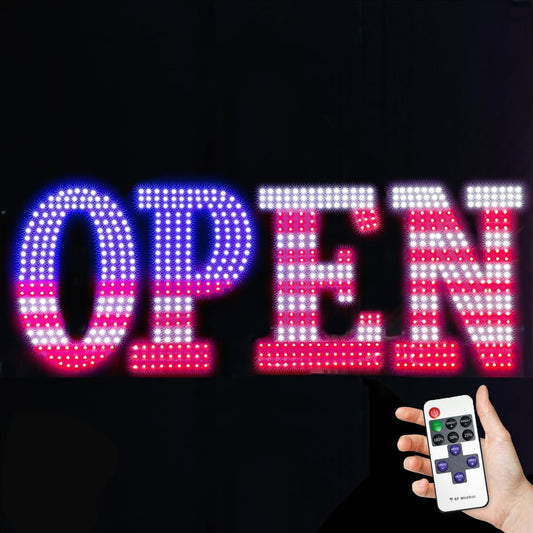 30'' x 10" Led Open Sign with Remote Control and Adjustment Brightness & Speed - 14 Mode, Large Open Closed Sign for Bar Store Restaurant Office Hotel Salon USA Flag