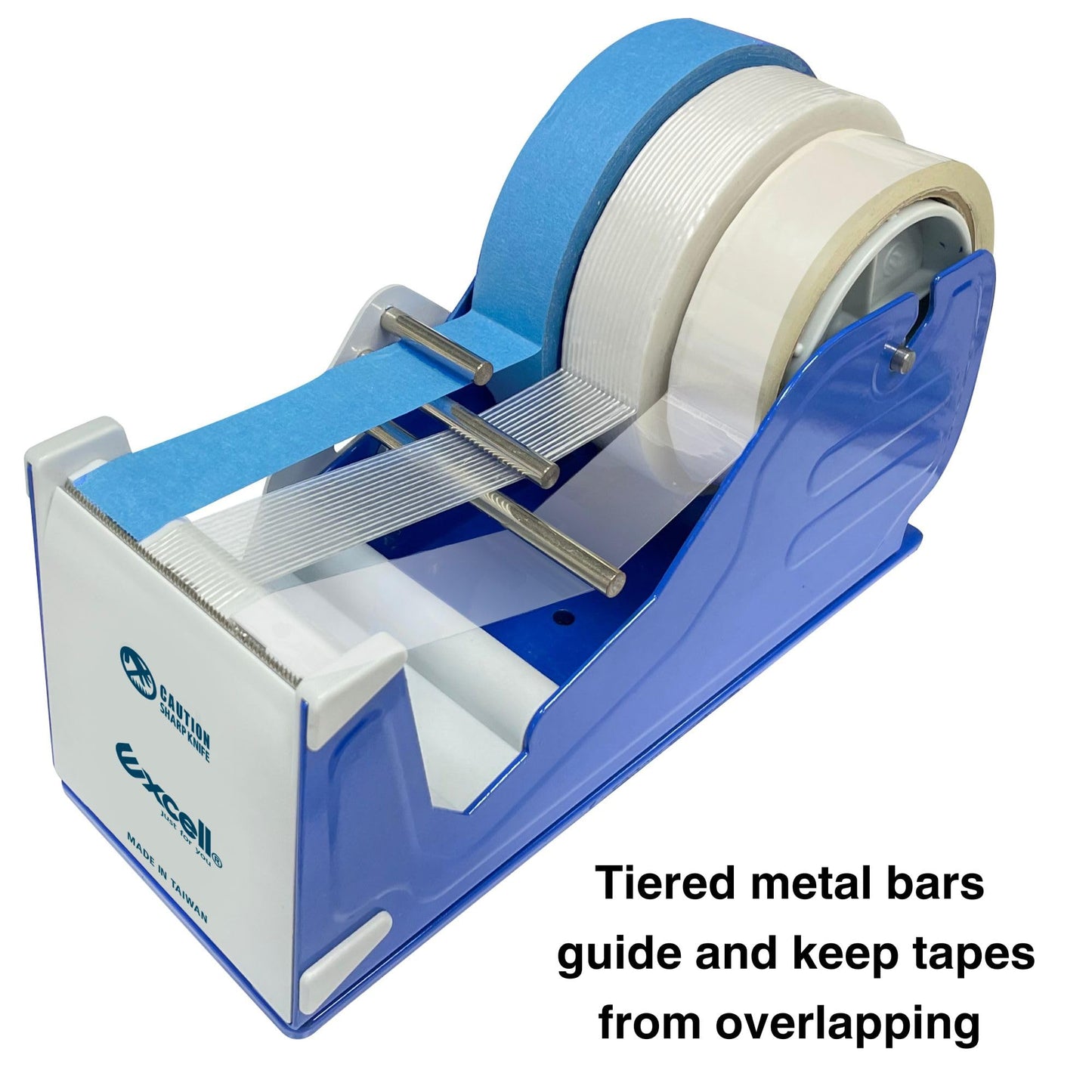 Excell Deluxe Triple Extra Wide Metal Multi-Roll Desktop Tape Dispenser with Tiered Metal Separator Bars, EX-3372, 3 inch Wide, 3 inch Core