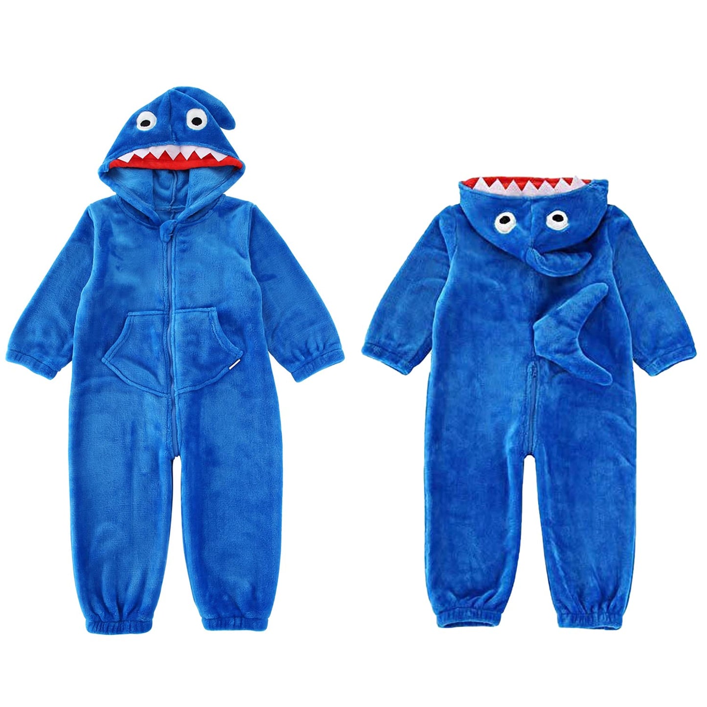 LOLANTA Boys' Girls' Halloween Shark Costume Soft Animal One-piece Jumpsuit for Kids Holiday Birthday Gift (Blue, 4-6 Years)