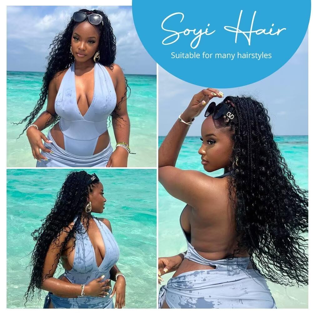 Human Braiding Hair 12A Deep Water Wave Bulk Human Hair 100g 18 Inch Curly Human Hair for Boho Braids Hair Extensions No Weft 2 Braids Per Pack Wet and Wavy Human Hair Braiding Hair Natural Black